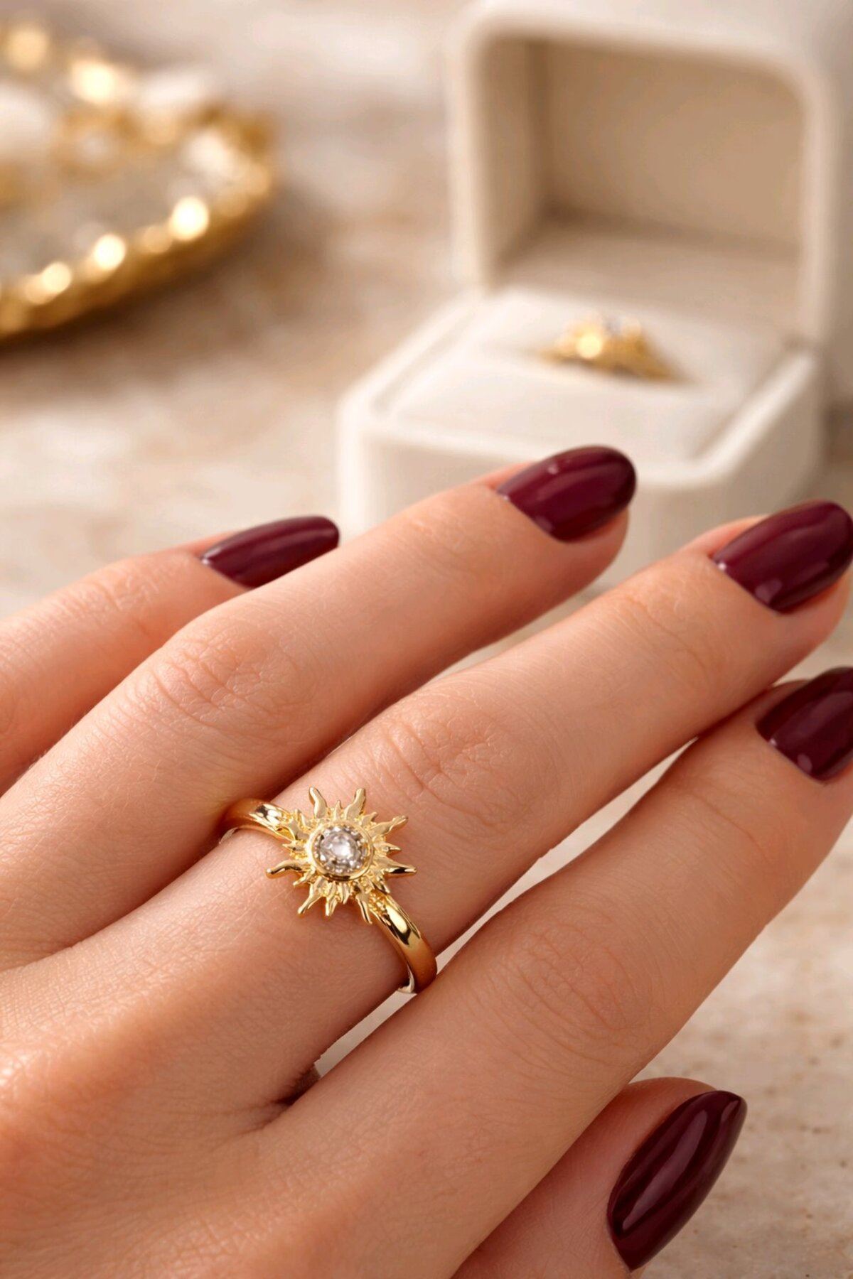 Gold Taşlı Güneş Yüzük, Ayarlanabilir