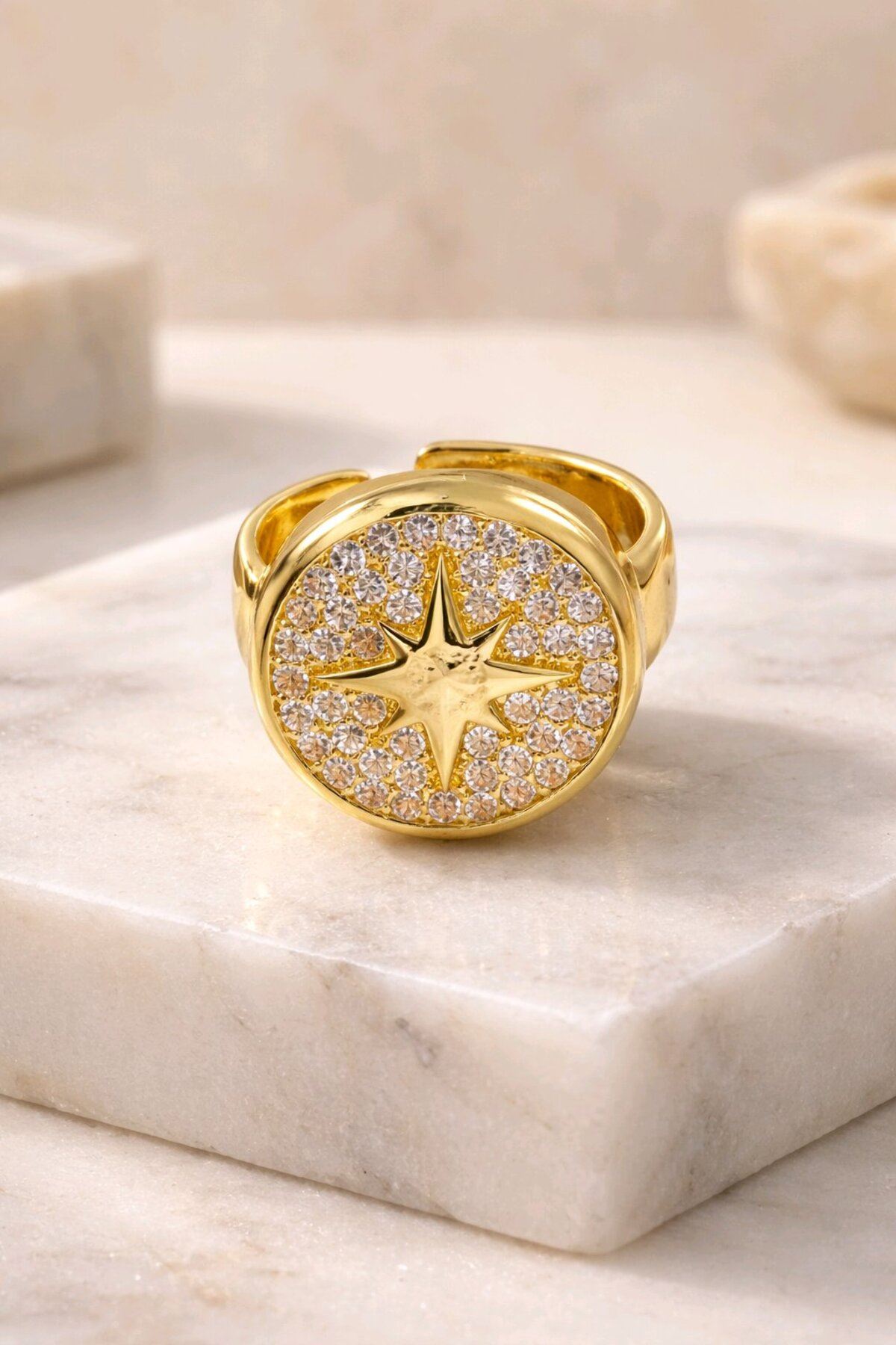 Gold Taşlı Kuzey Yıldızı Yüzük Ayarlanabilir