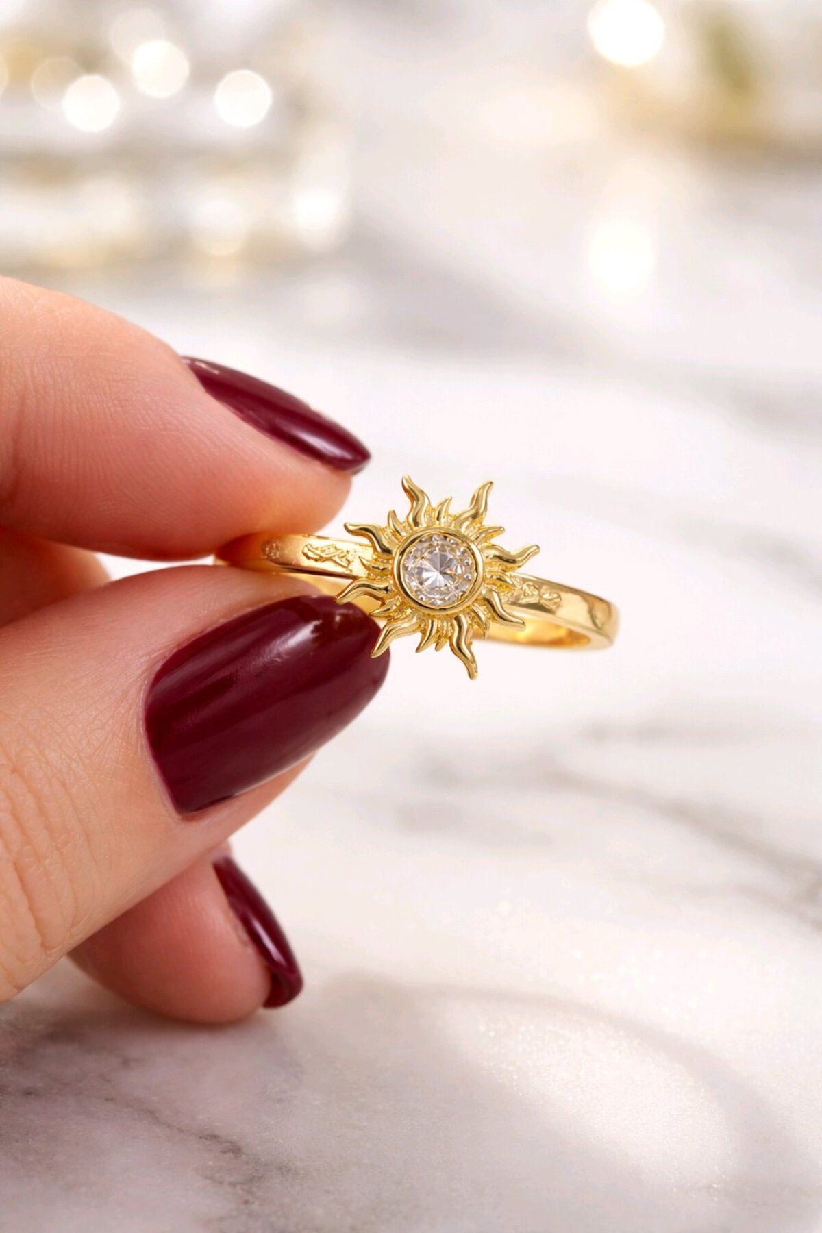 Gold Taşlı Güneş Yüzük, Ayarlanabilir