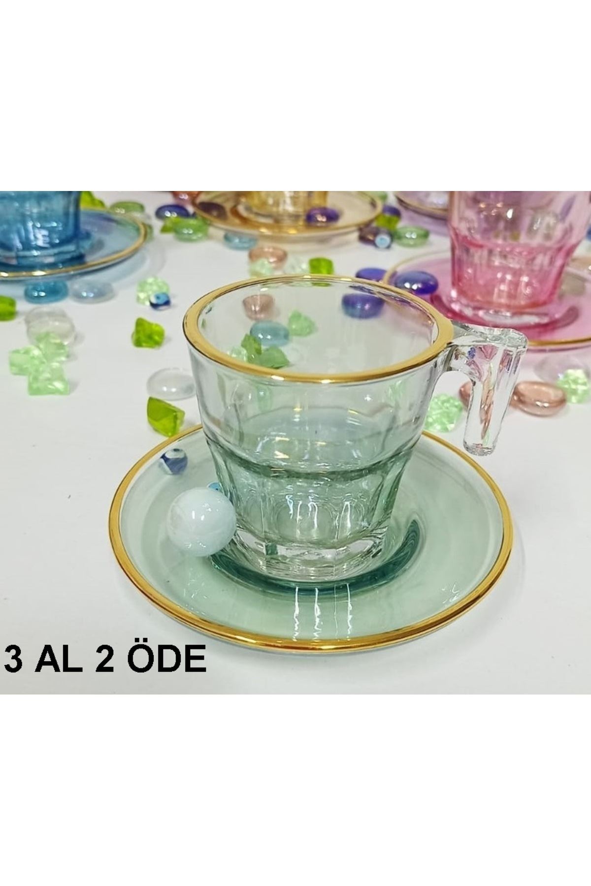 Yeşil Lüster 2 Lı Türk Kahvesi Takımı 70cc