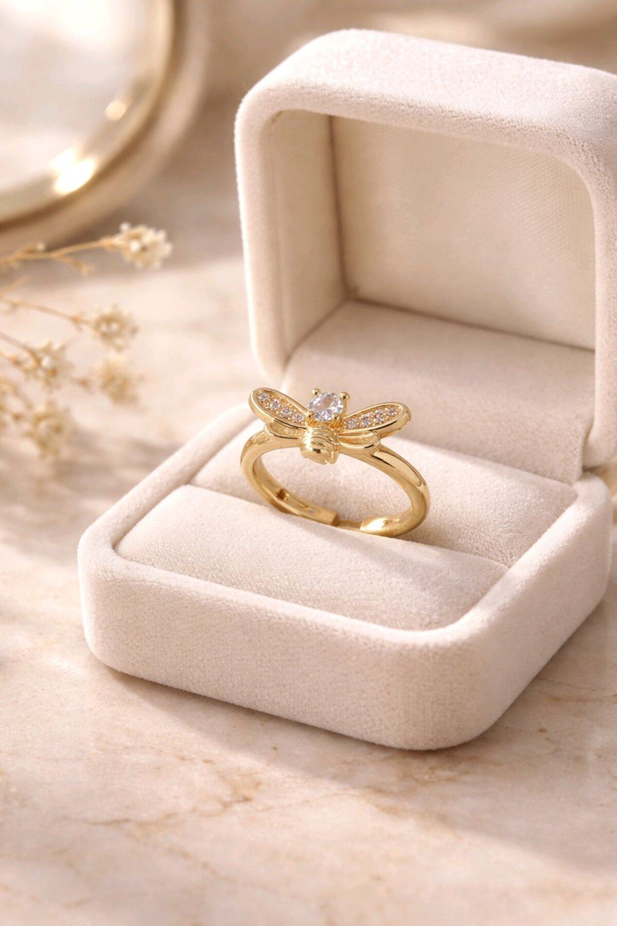 Gold Taşlı Arı Yüzük, Ayarlanabilir