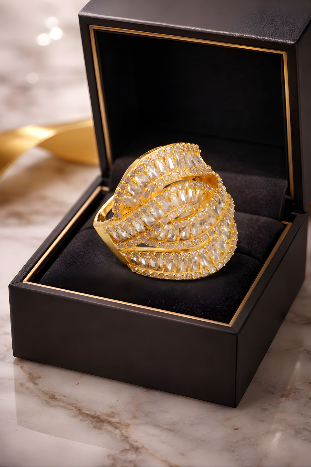 Gold Baget Taşlı Yüzük, Ayarlanabilir