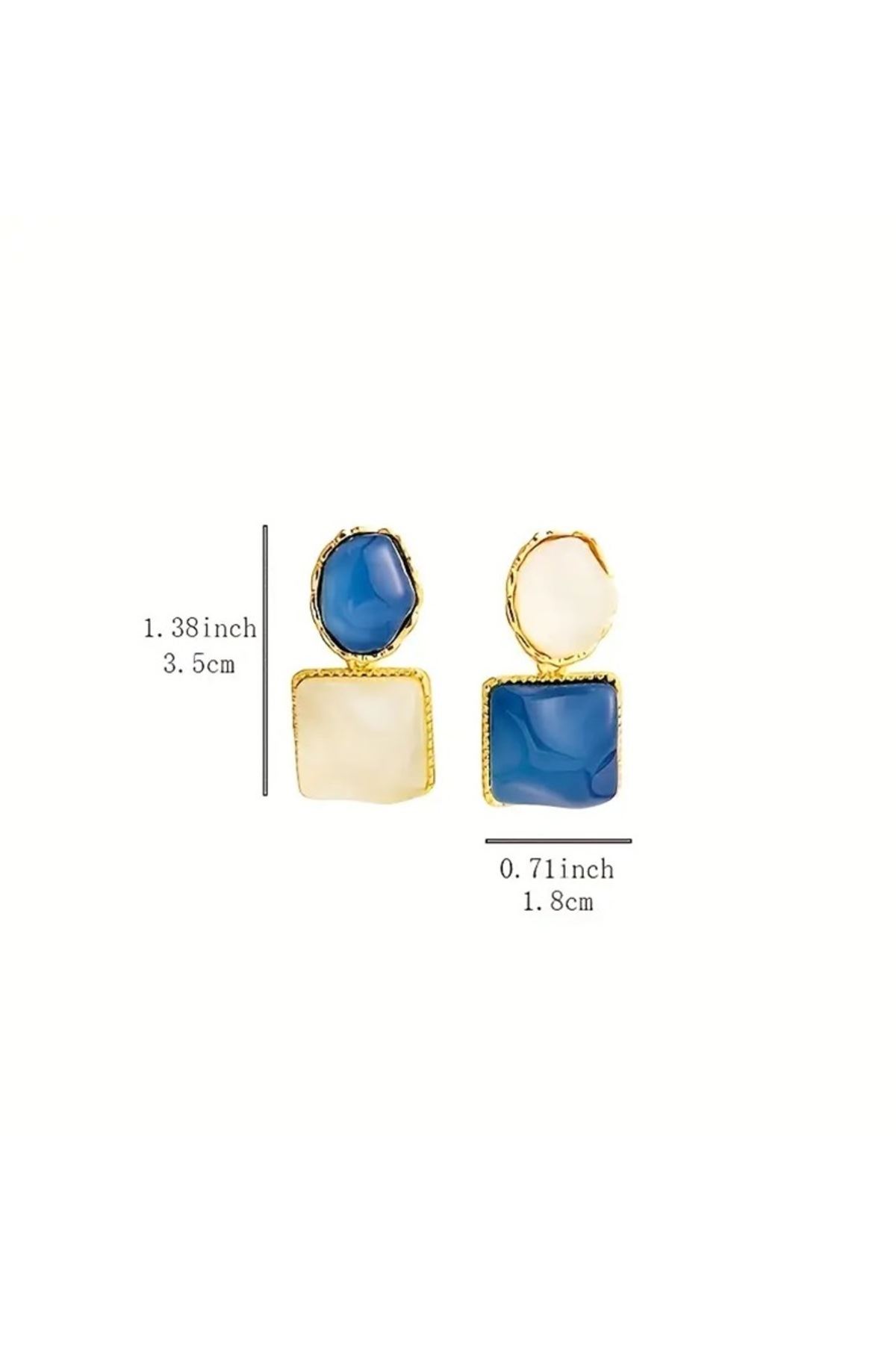 Asimetrik Mavi Beyaz 4 Mevsimlik Gold Kadın Küpe
