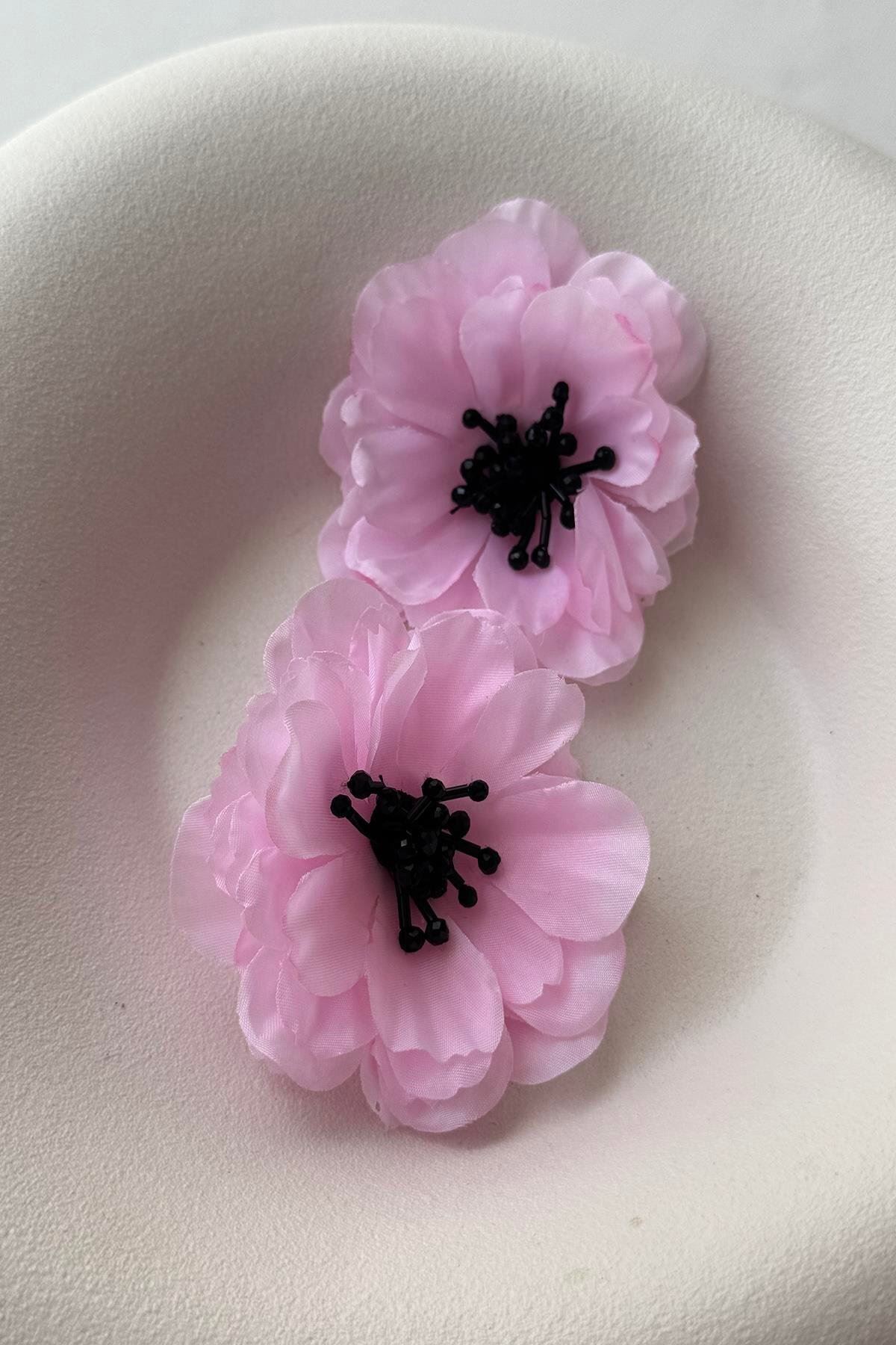 Pembe Kumaş Çiçek Marka Büyük Kadın Küpe