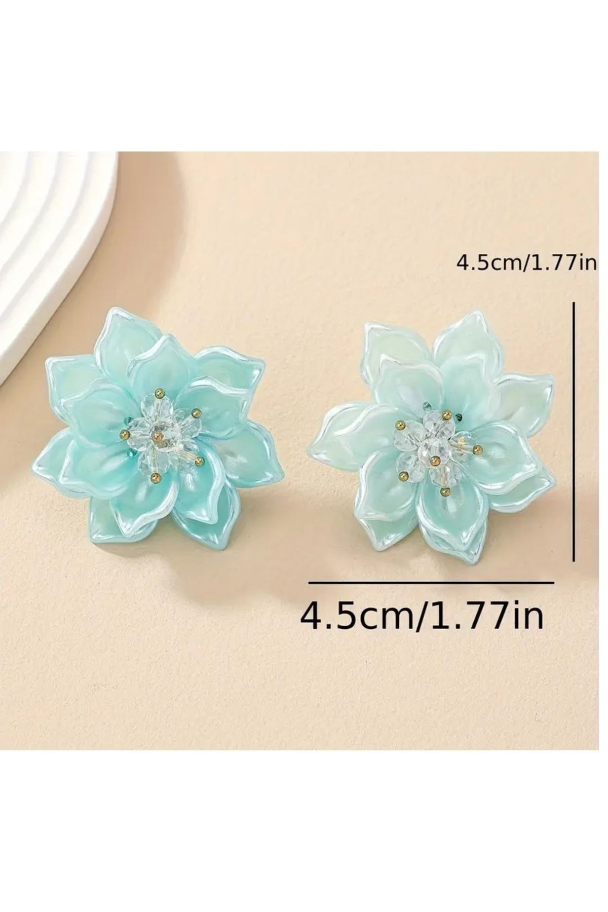 Yeşil Çiçek Şık Kadın Küpe, 4,5cm