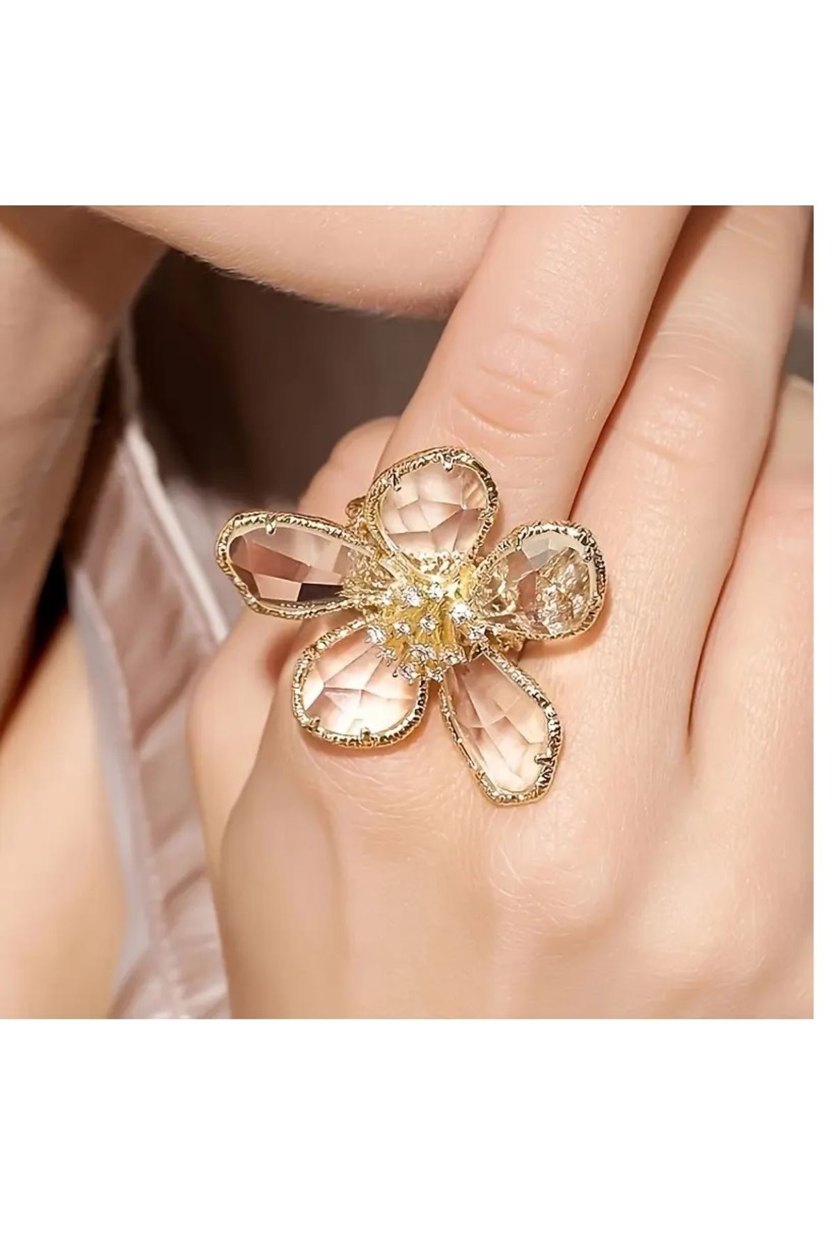 Gold Mor Reçine Çiçek Ayarlanabilir Yüzük, (4cm)