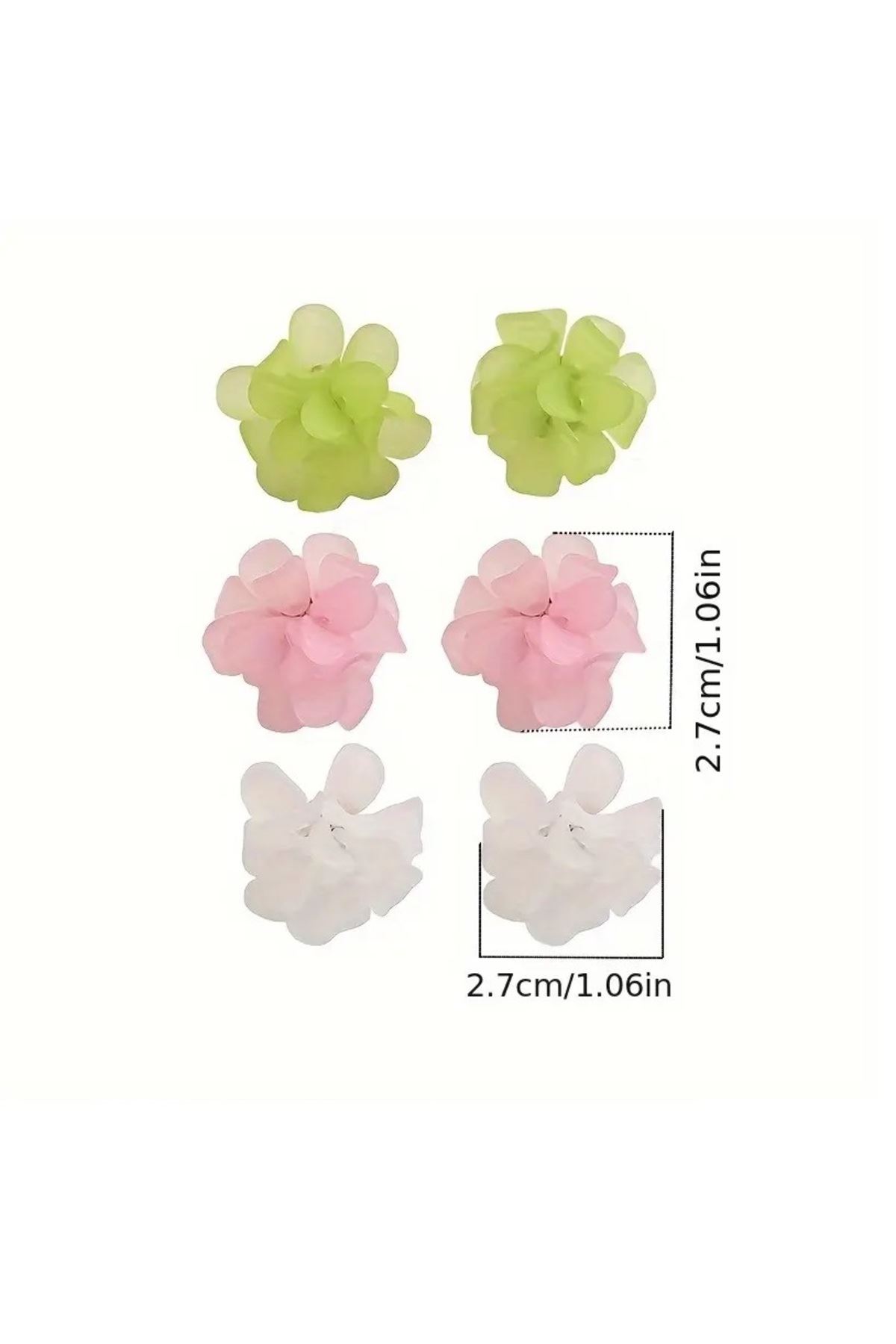 3 Çift Beyaz-Yeşil-Pembe Yaz Modası Kadın Küpe