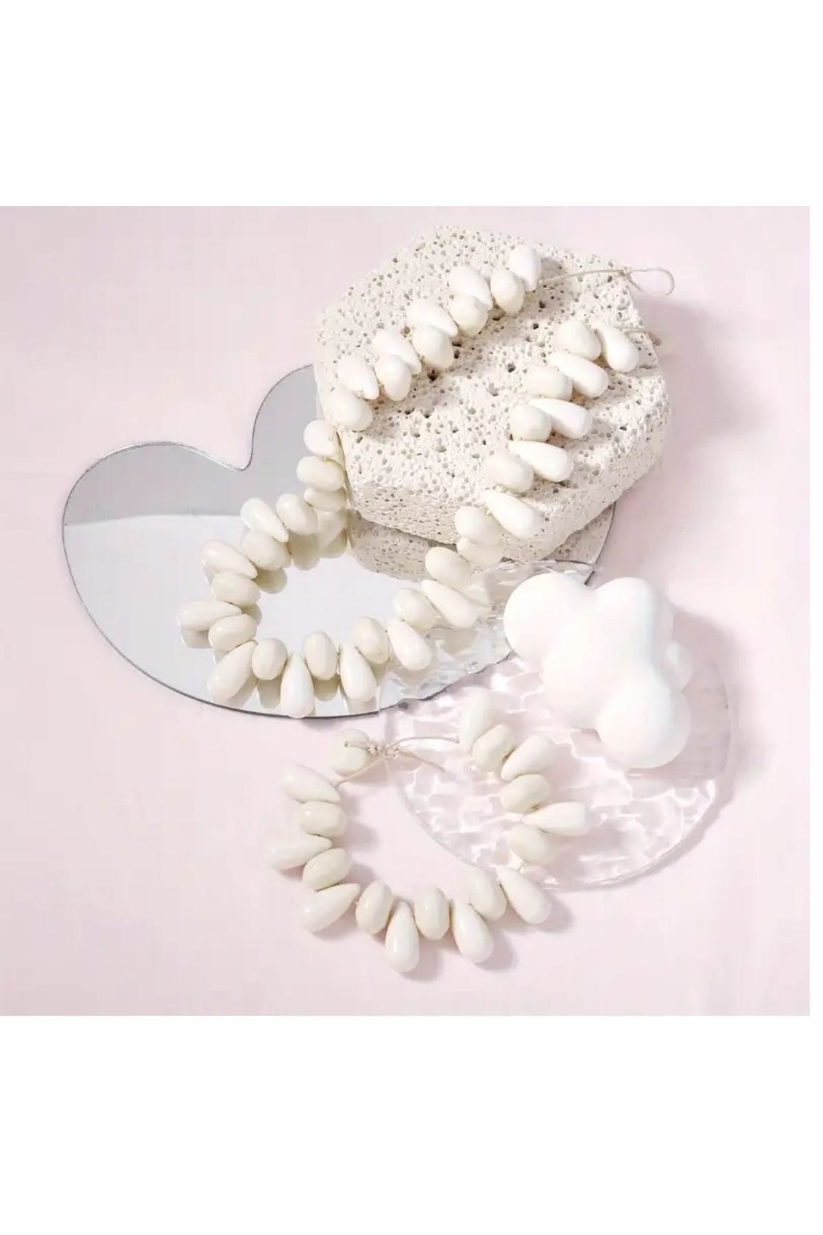 Beyaz Boncuklu Su Damlası Elegant Kolye Ve Bileklik Seti