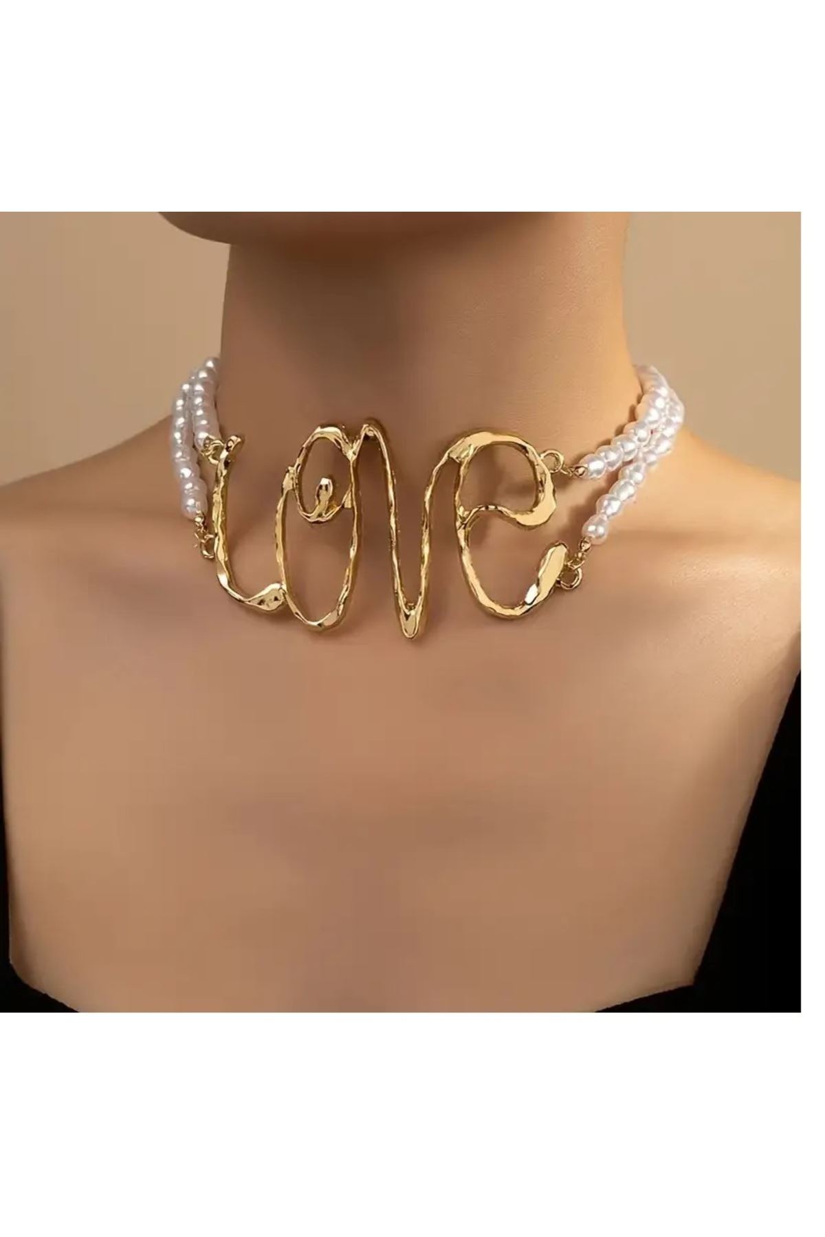 Love Yazılı İnci Choker Kadın Kolye
