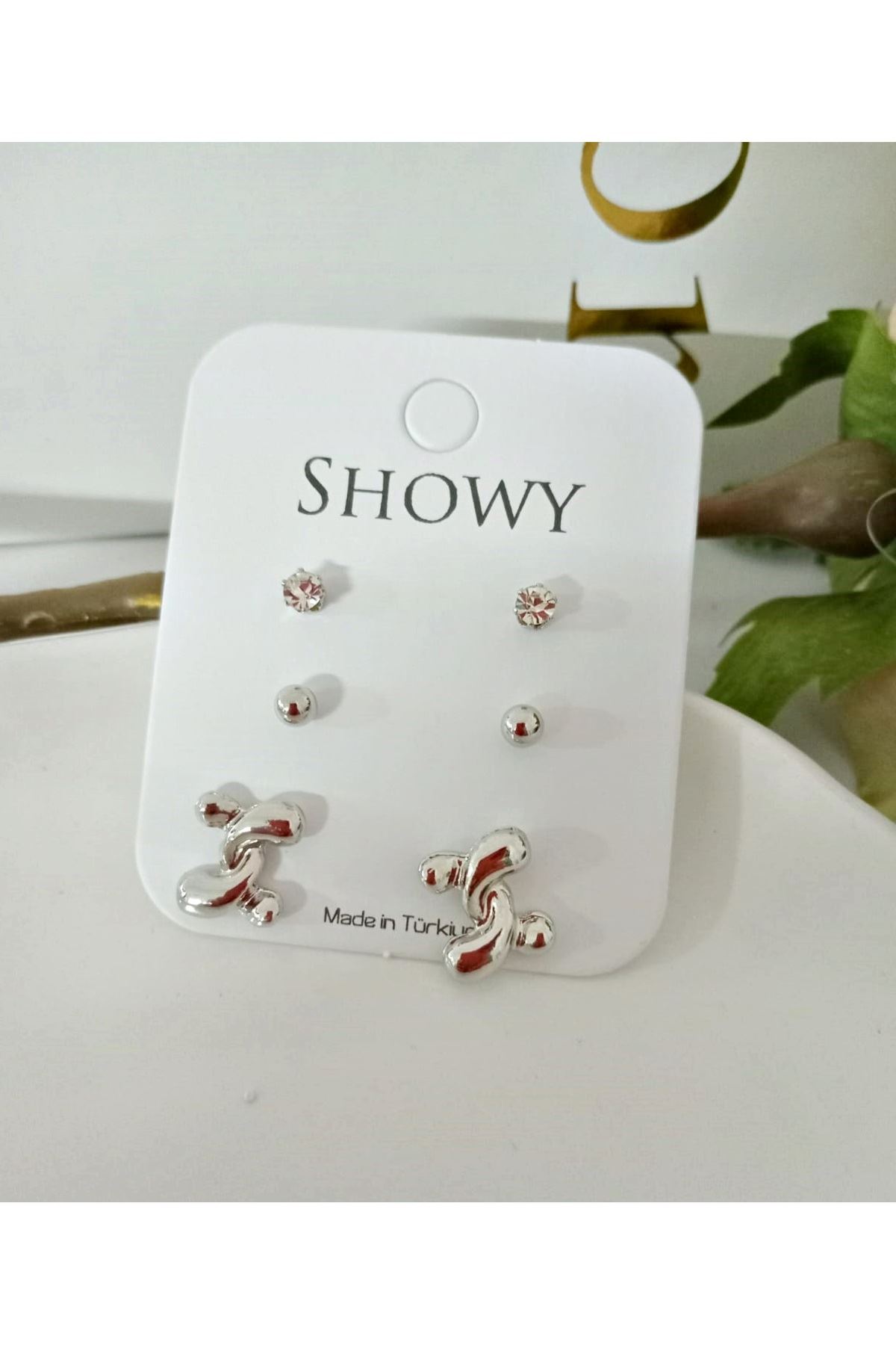 Gümüş 3 Lü Set Düğüm Kadın Küpe