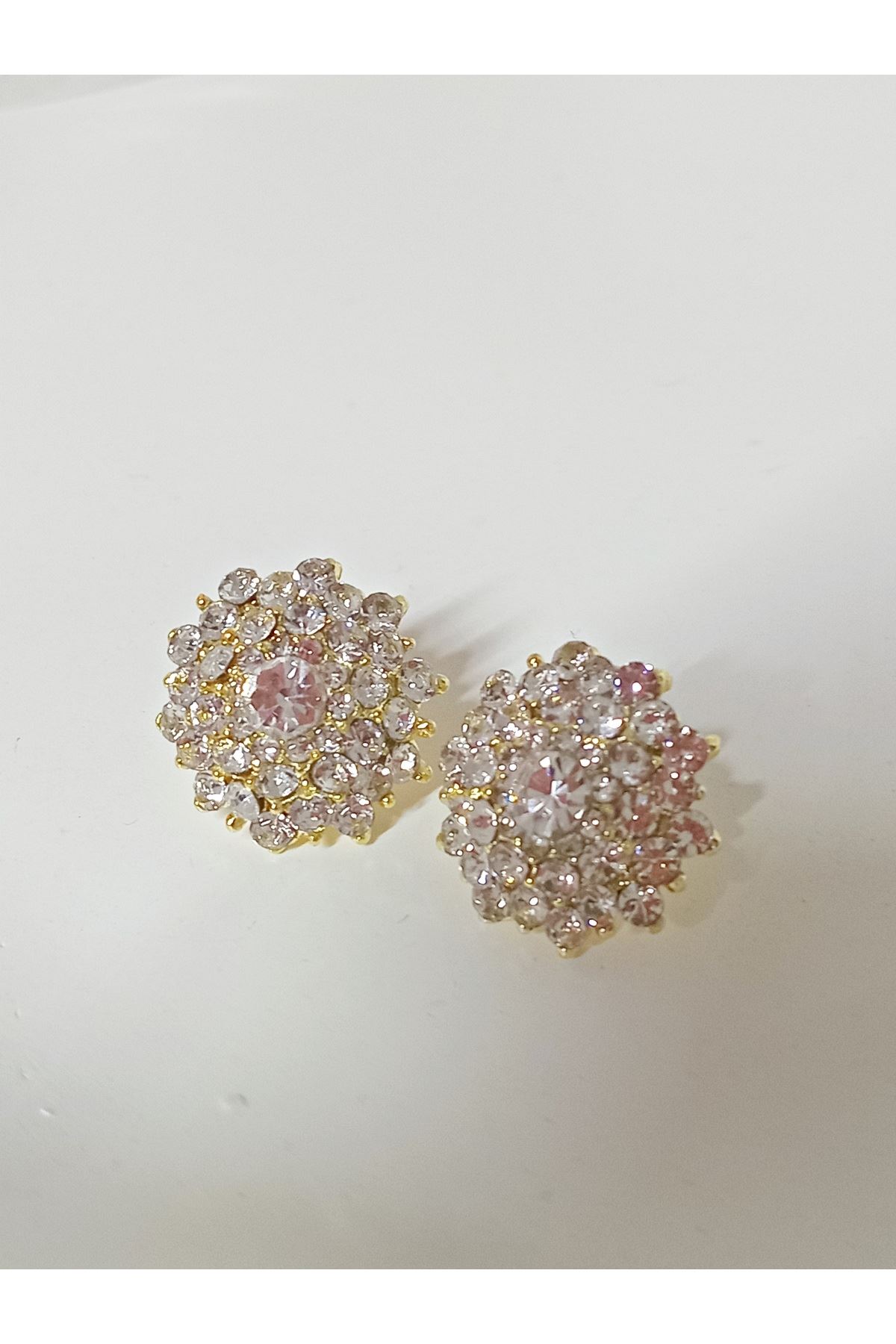 Gold Kristal Taşlı Şık Abiye Küpe