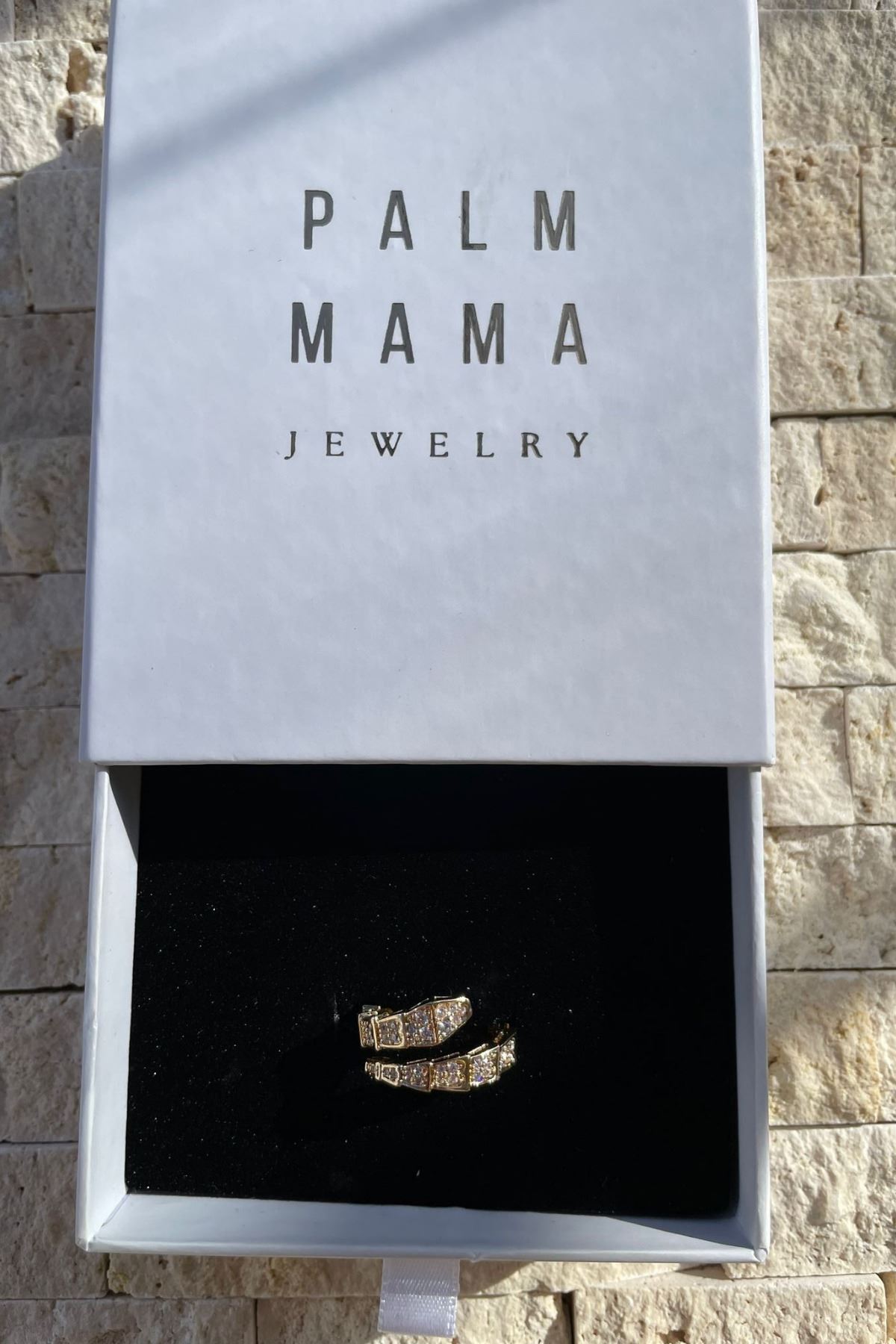 Palm Mama Jewelry Kadın Gold Zirkon Taşlı Ayarlanabilir Çelik Yüzük