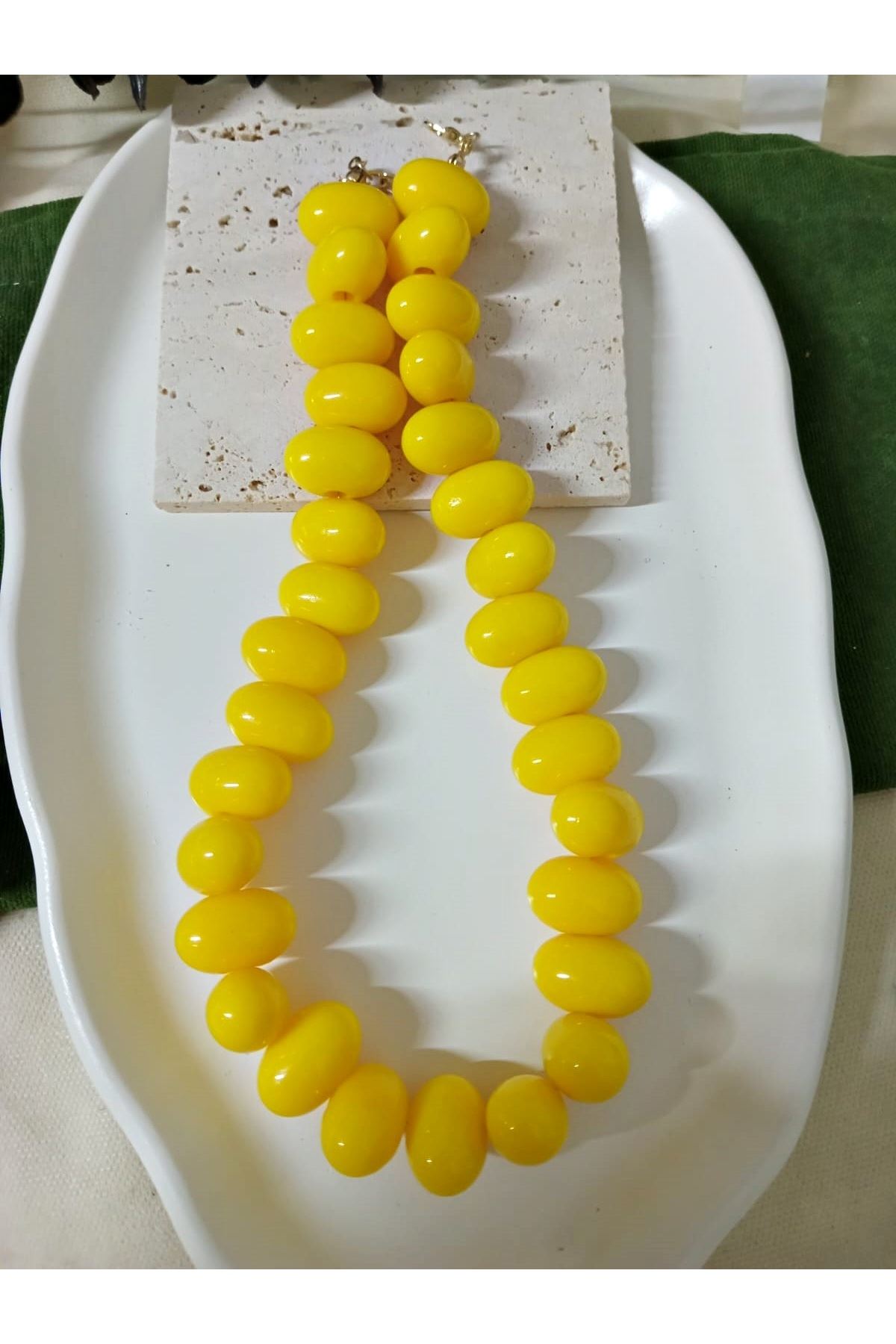 Marka Kolye, Sarı İri Boncuklu Şık Kadın Kolye, Yaz Modası