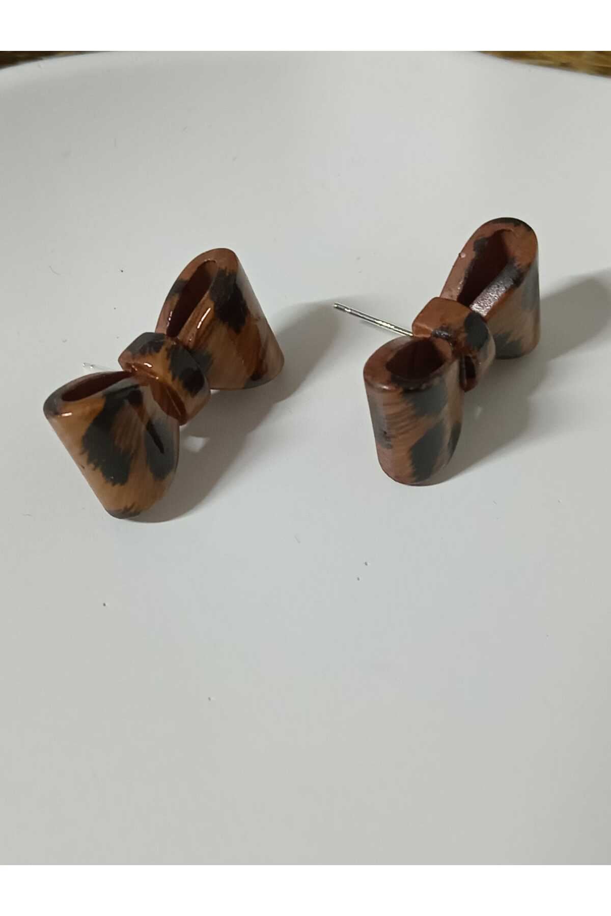 Leopar Tasarım Kurdele Fiyonk Kadın Küpe