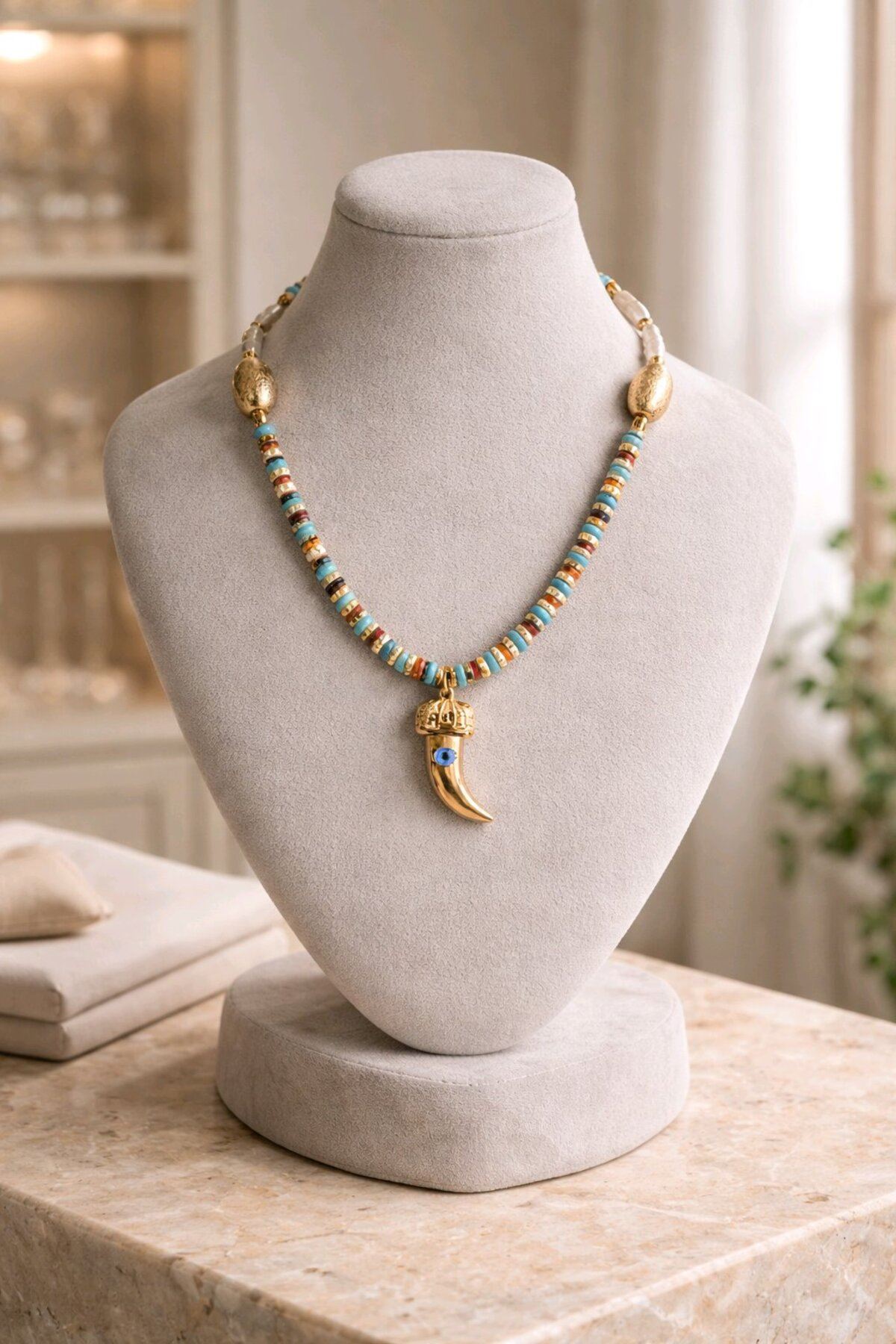 Gold Fİldişi Göz Elegant Kolye