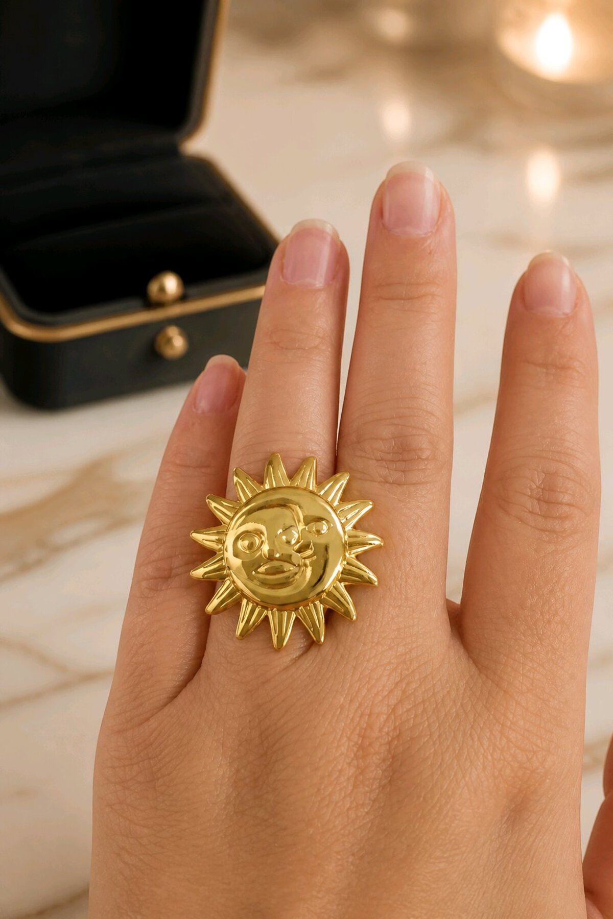 Gold Güneş Ve Ay Model Ayarlanabilir Yüzük