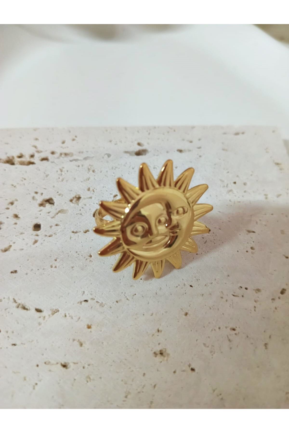 Gold Güneş Ve Ay Model Ayarlanabilir Yüzük