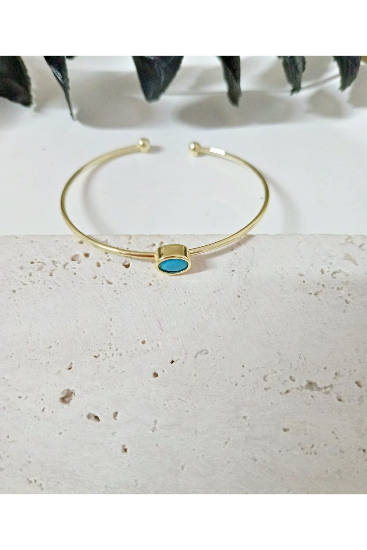Gold Mavi Opak Taşlı Çıtır Bilezik