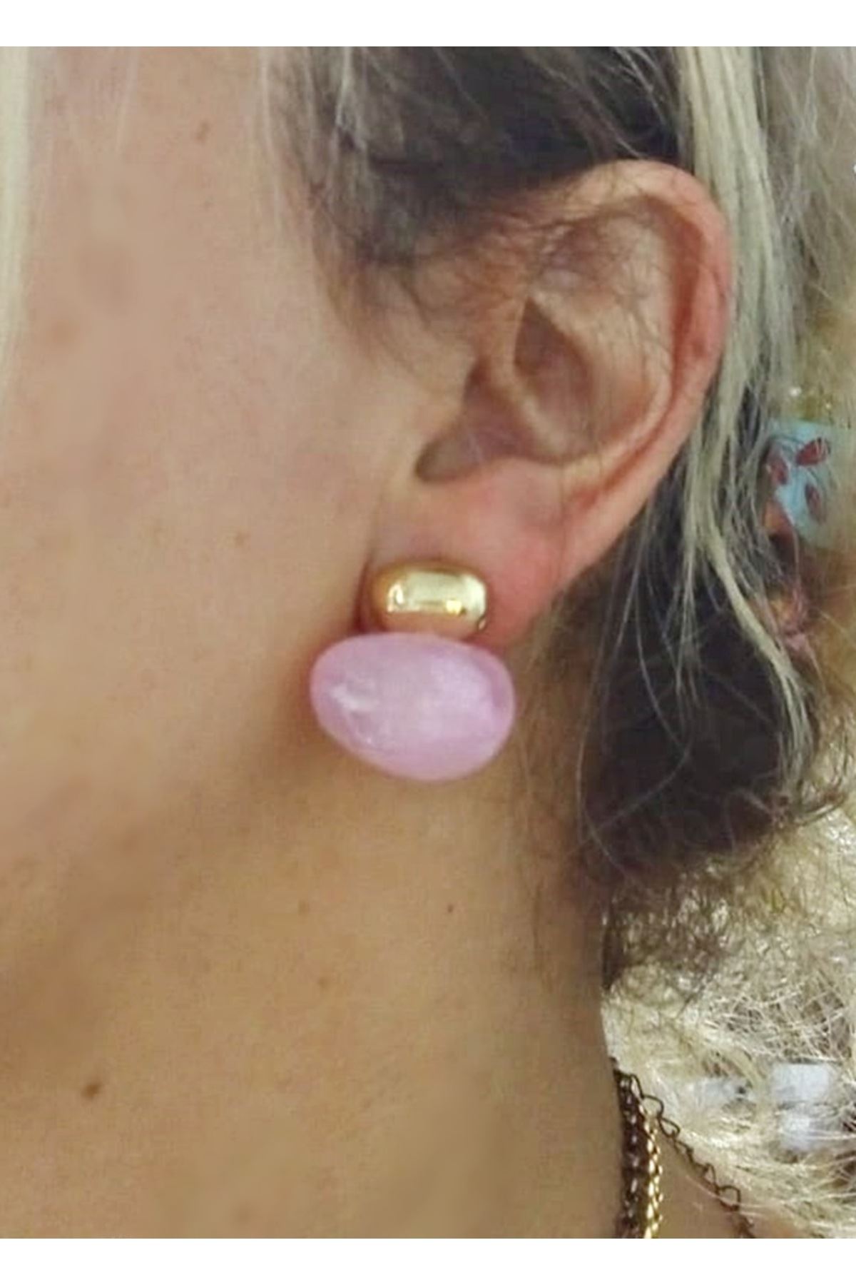 Pembe Bonbon Gold Şık Kadın Küpe
