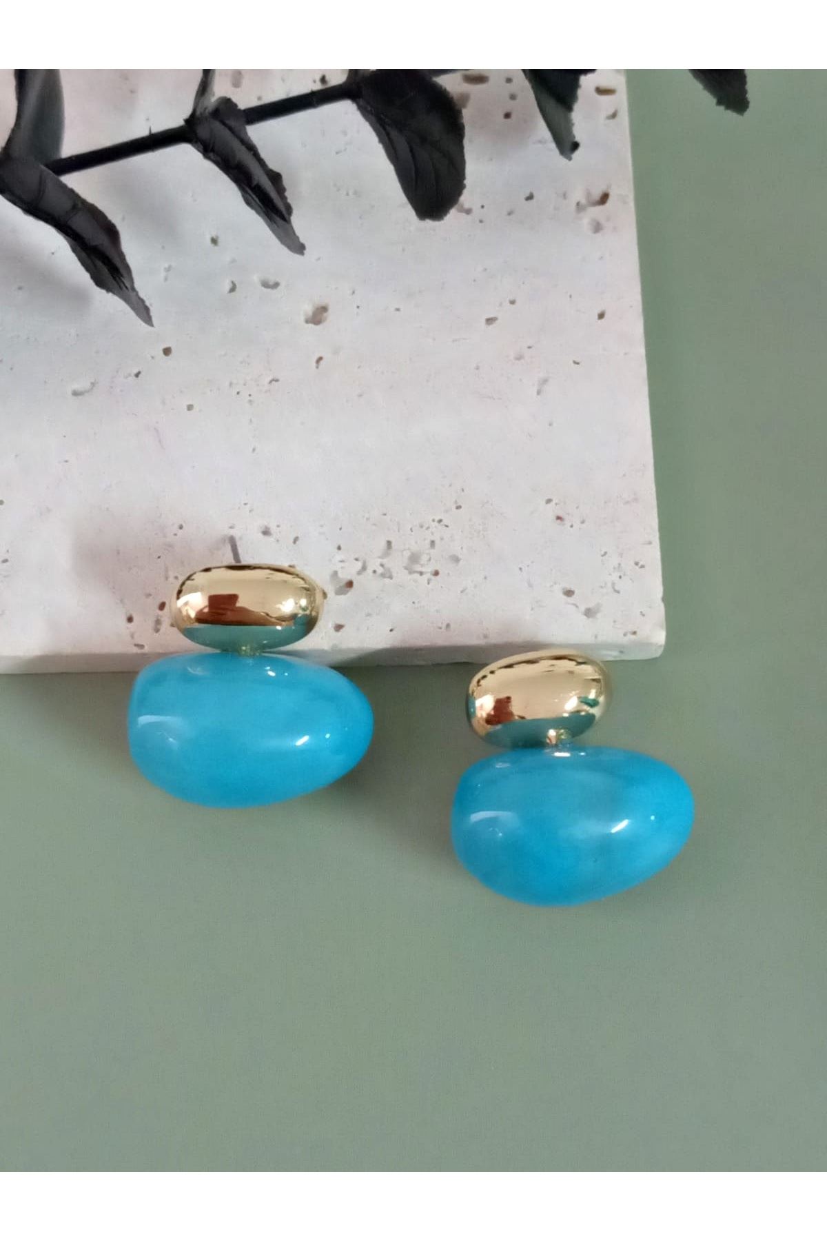 Mavi Bonbon Gold Şık Kadın Küpe