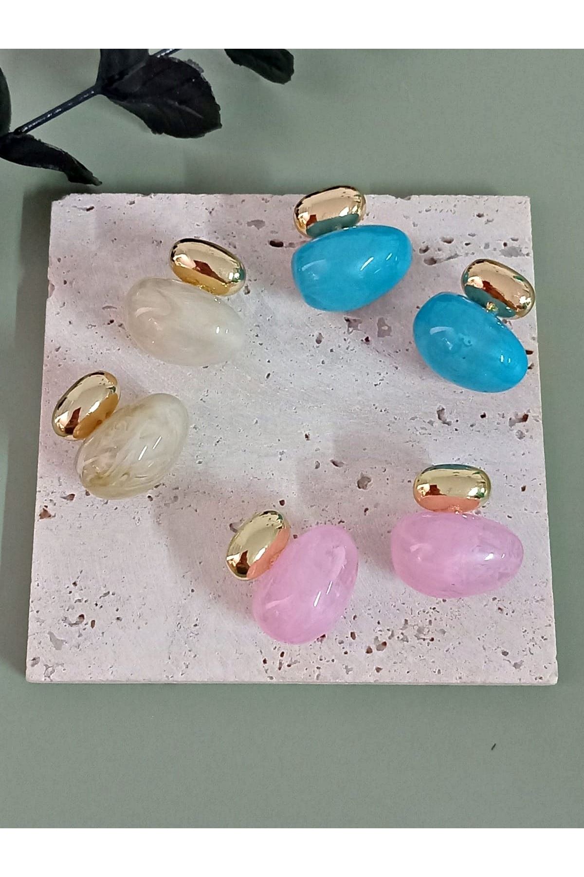 Mavi Bonbon Gold Şık Kadın Küpe