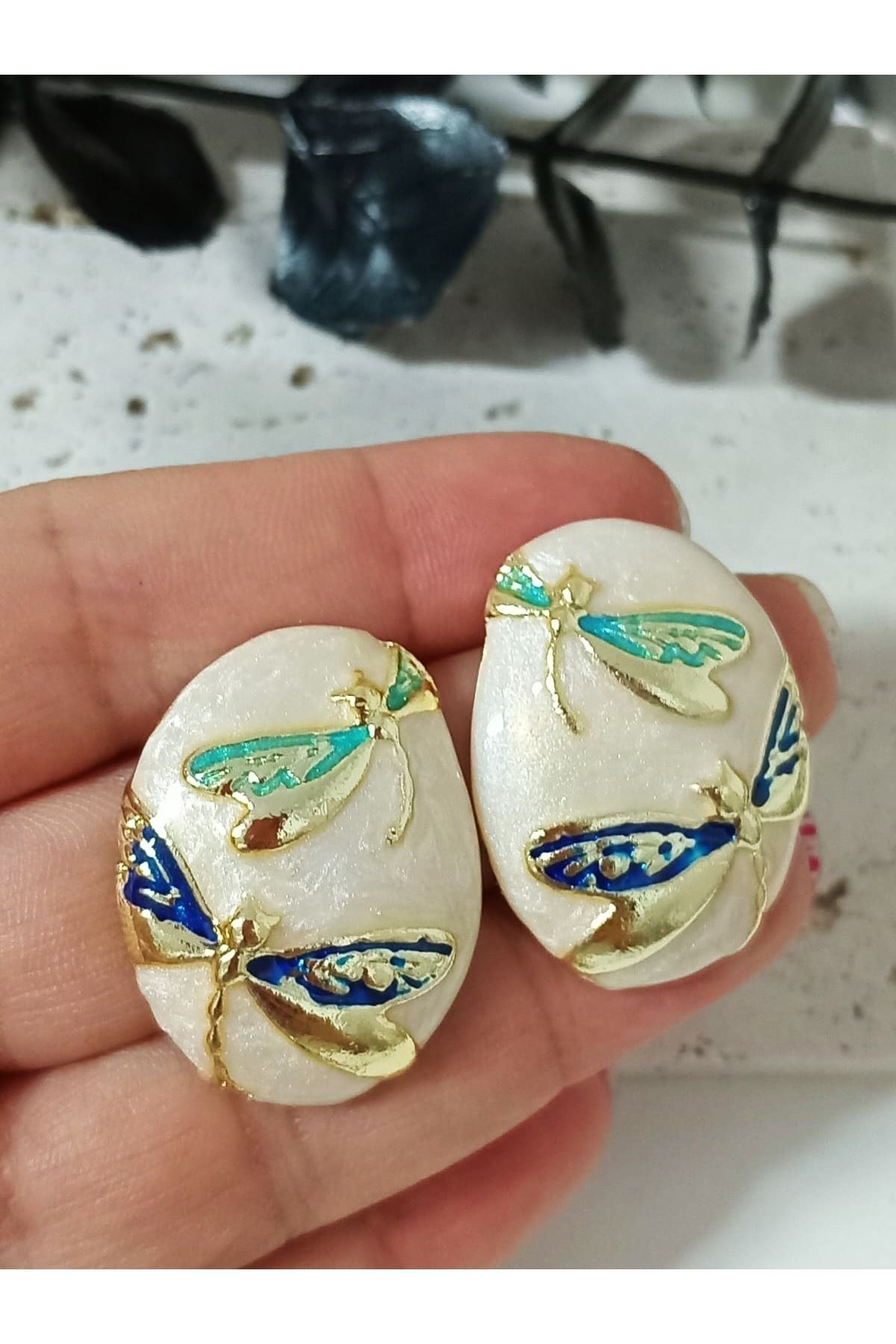 Krem Gold Yusufçuk Şık Küpe