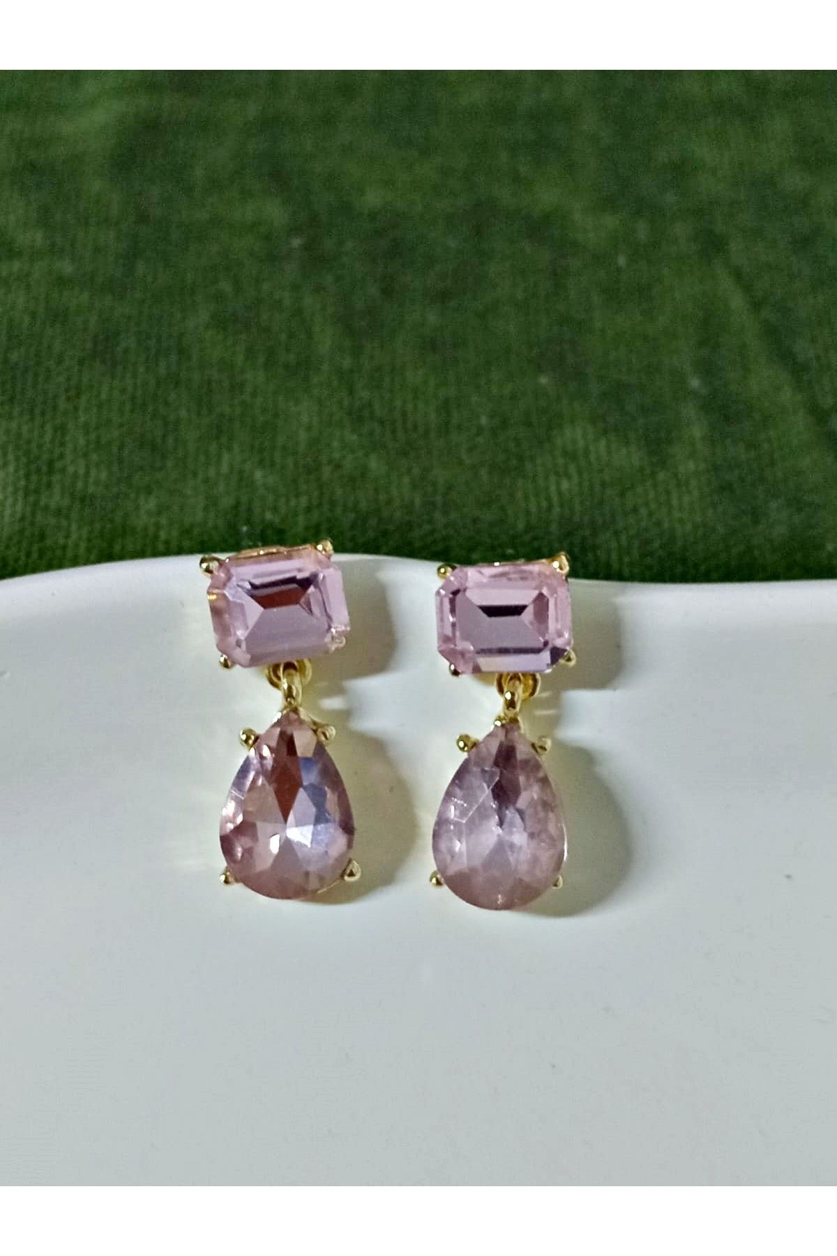 Pembe Taşlı Damla Şık Kadın Küpe
