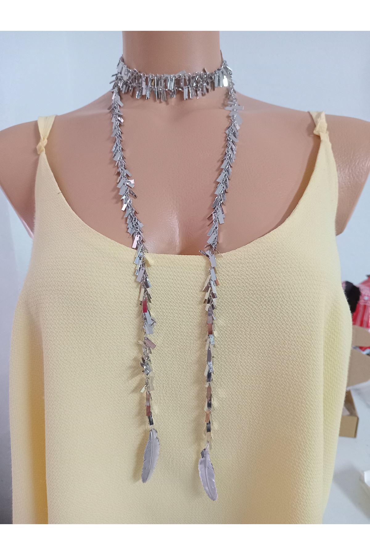 Gümüş Dolamalı Uzun Elegant Kolye