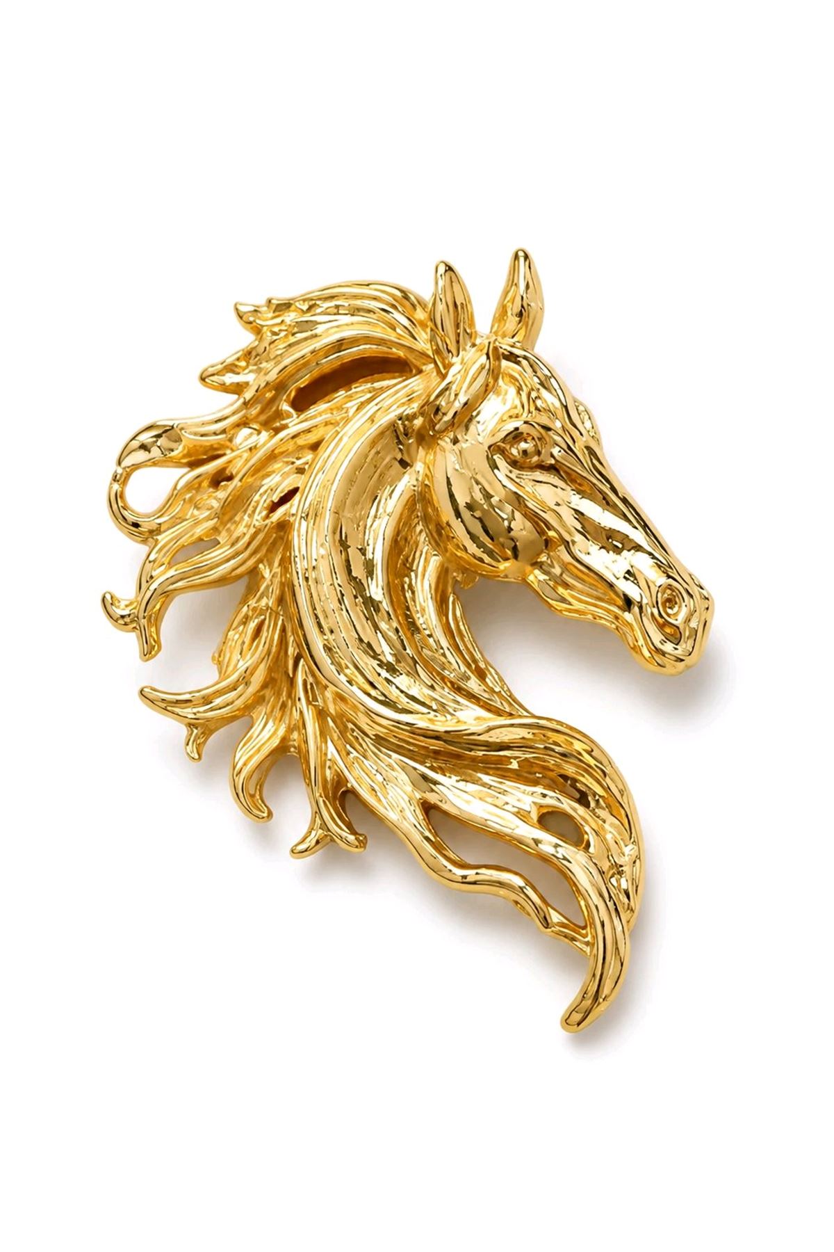 Gold At Kafası Broş, Genişlik: 3,5cm Yükseklik: 4,5cm