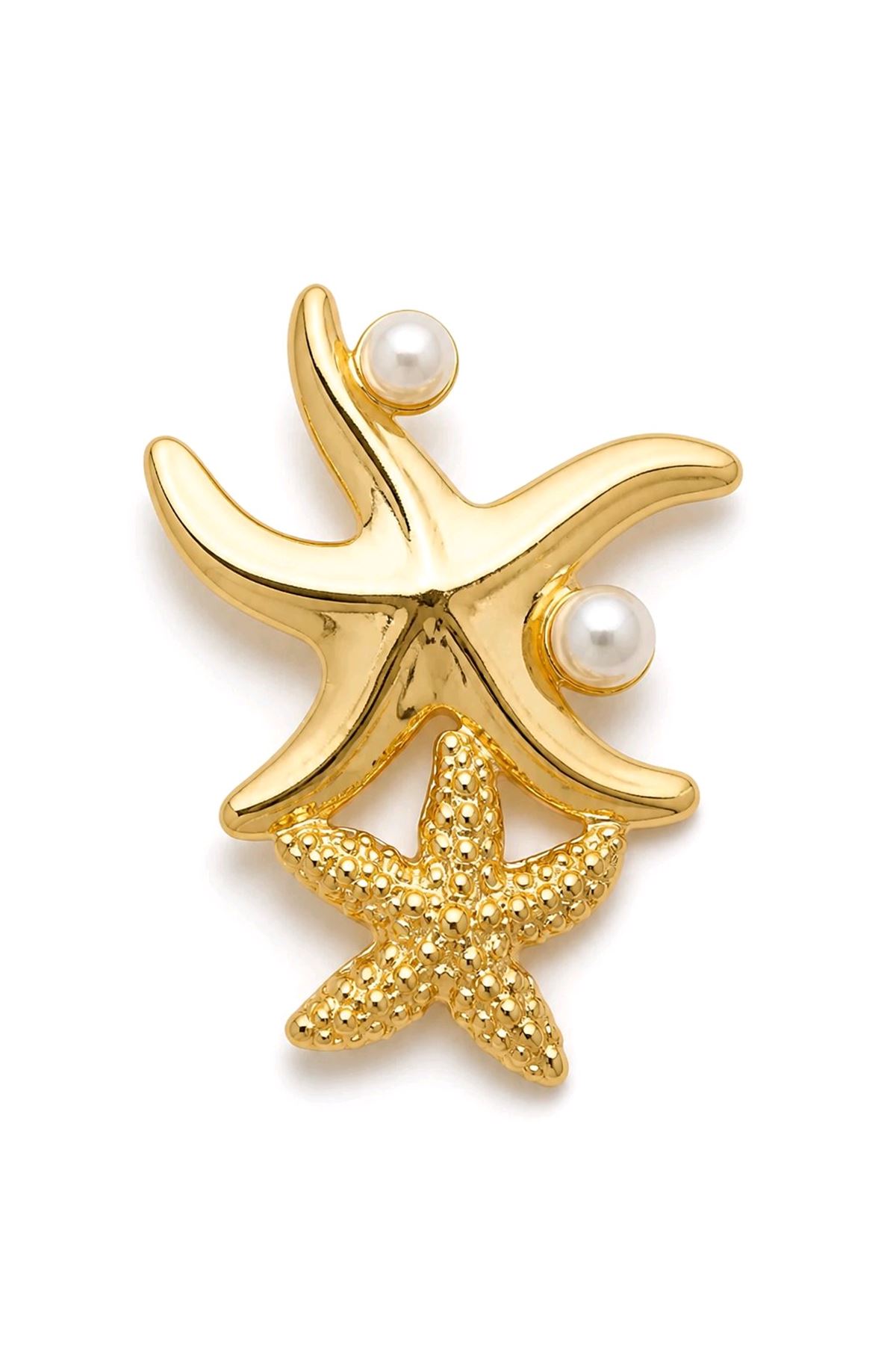 Gold İncili Deniz Yıldızı Broş, Uzunluk: 5cm, Genişlik: 3,5cm