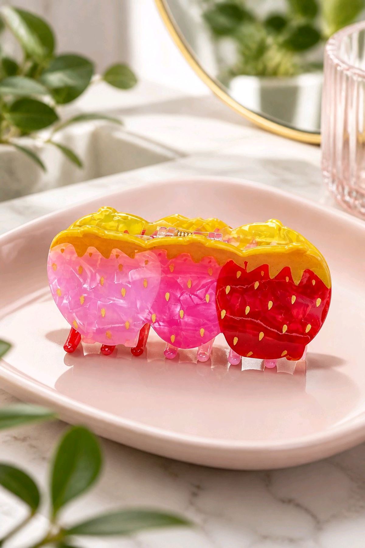 Kırmızı Pembe Çilek Kemik Toka, 8cm