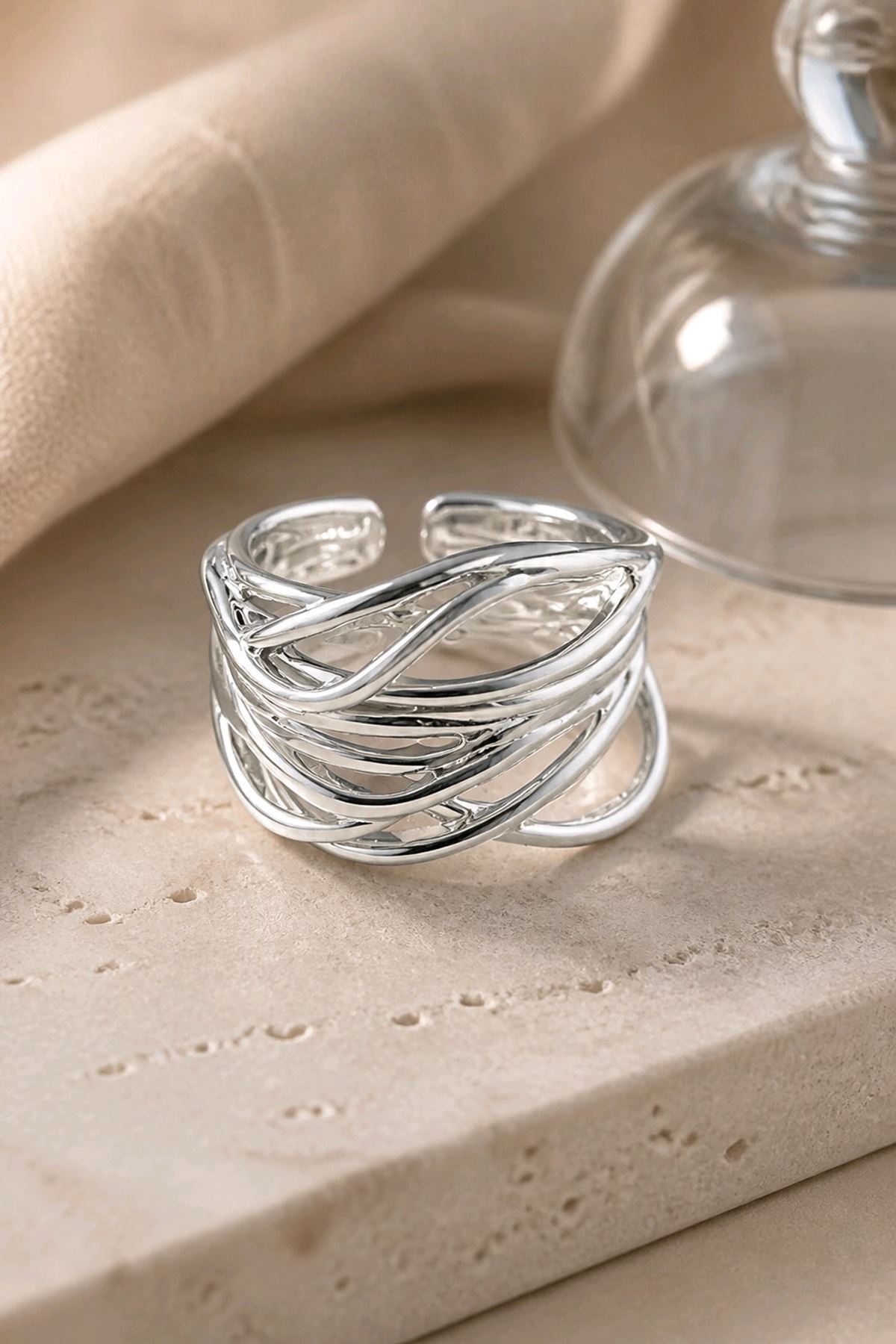 Çelik Gümüş Sarmal Yüzük, Ayarlanabilir