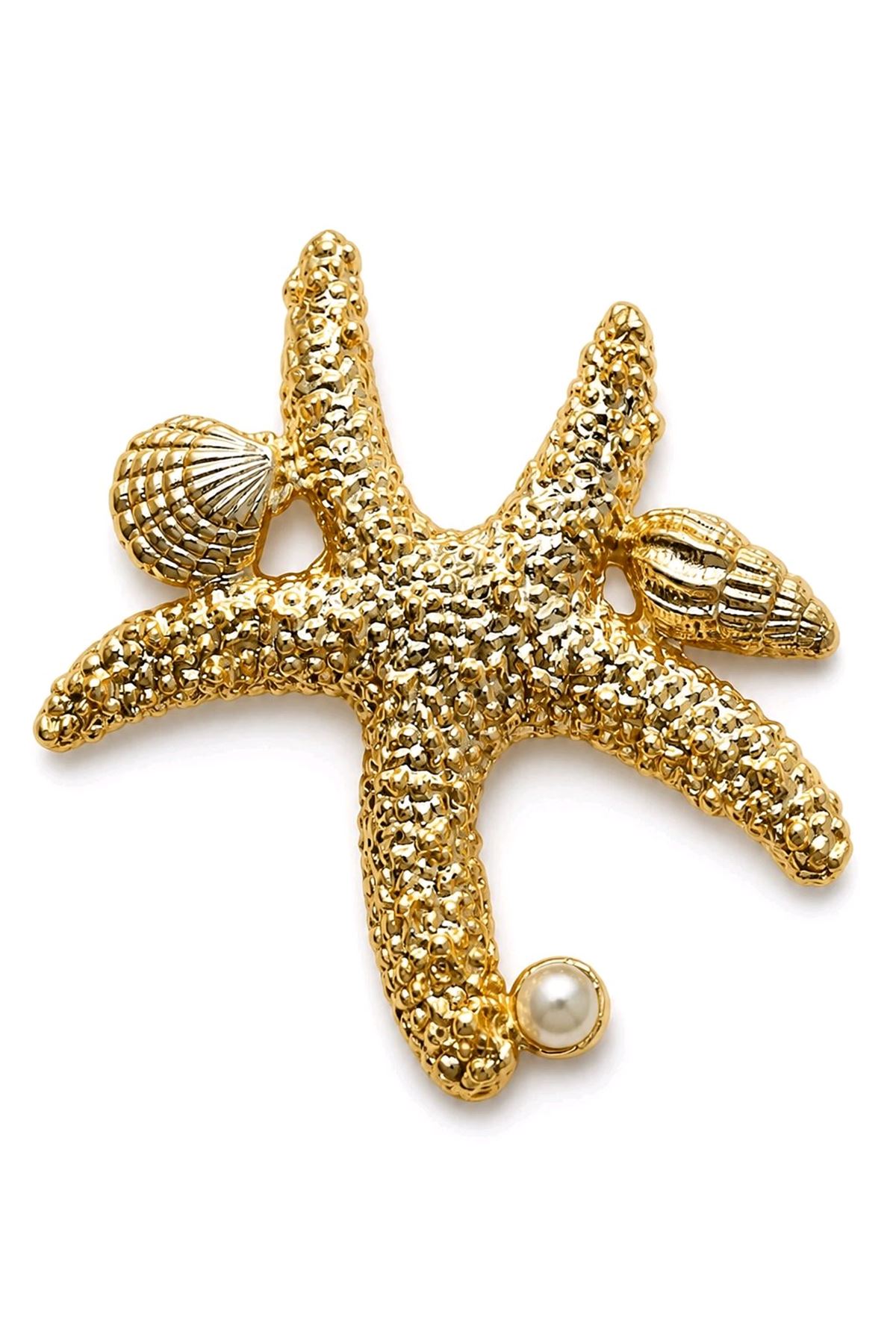Gold Deniz Yıldızı Midye  Broş, Uzunluk: 5cm, Genişlik: 4,5cm