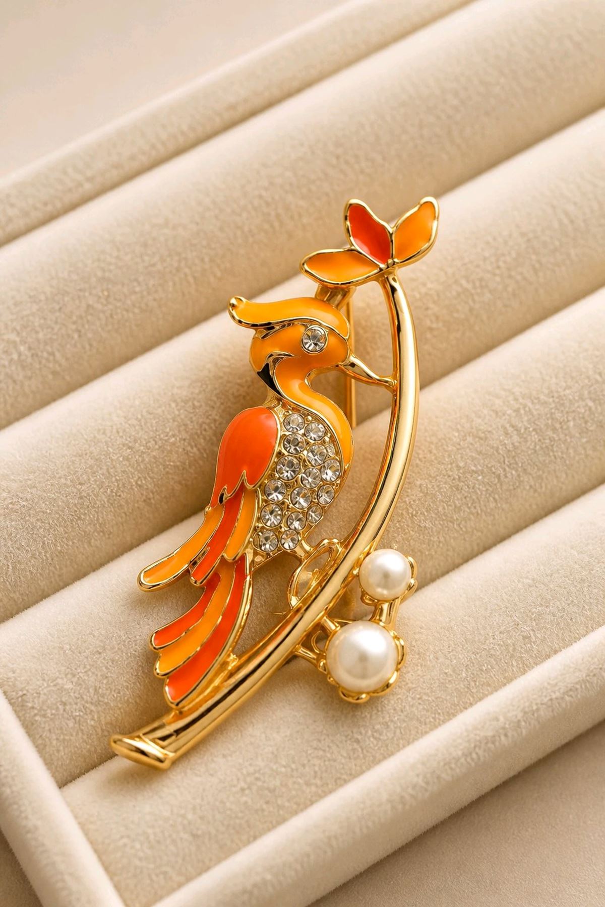 Gold Turuncu Sarı Ağaçkakan Broş, Uzunluk: 6cm, Genişlik: 2,5cm