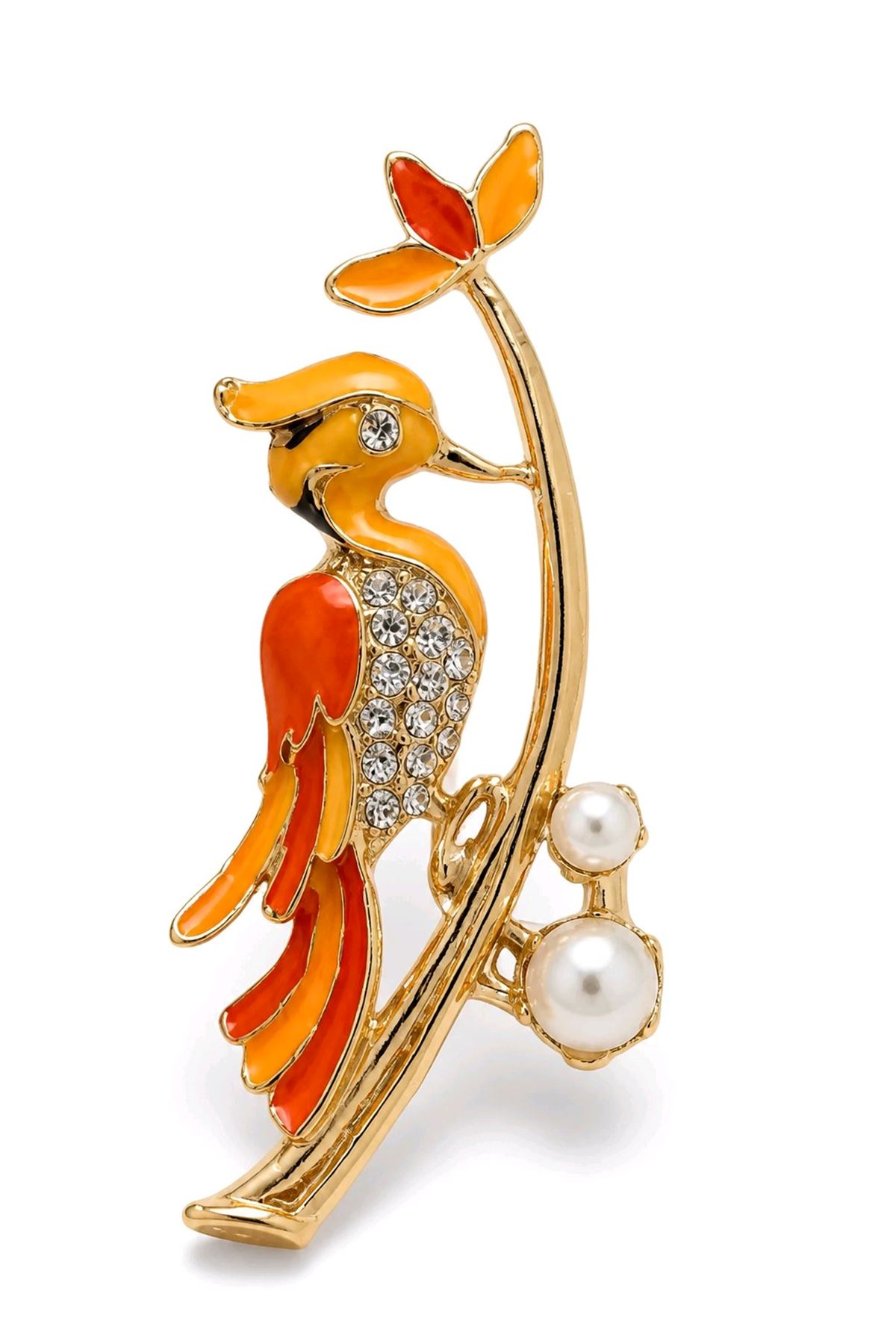 Gold Turuncu Sarı Ağaçkakan Broş, Uzunluk: 6cm, Genişlik: 2,5cm