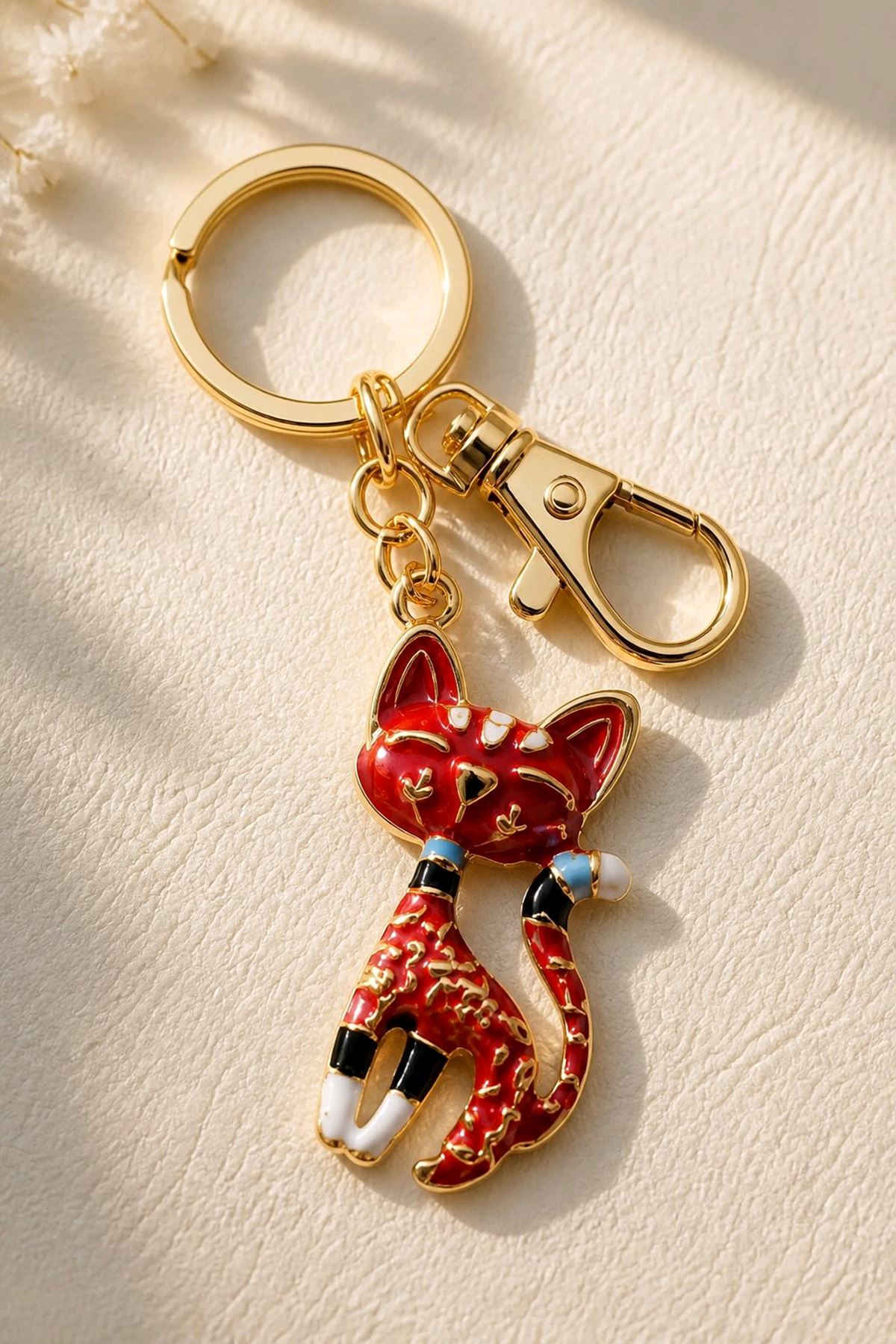 Kırmızı Kedi Anahtarlık ve Çanta Aksesuarı, Uzunluk: 9cm  