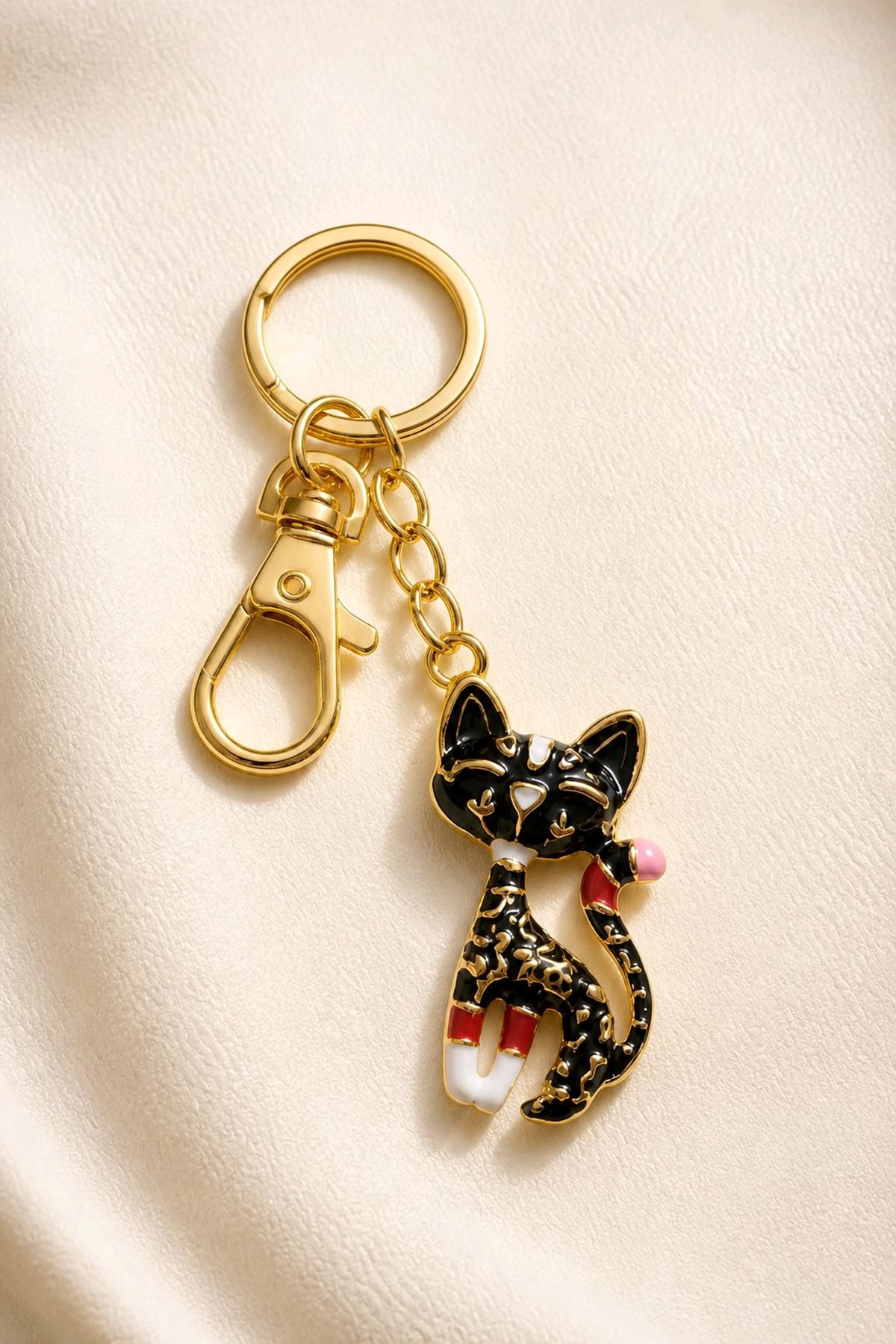 Siyah Kedi Anahtarlık ve Çanta Aksesuarı, Uzunluk: 9cm  