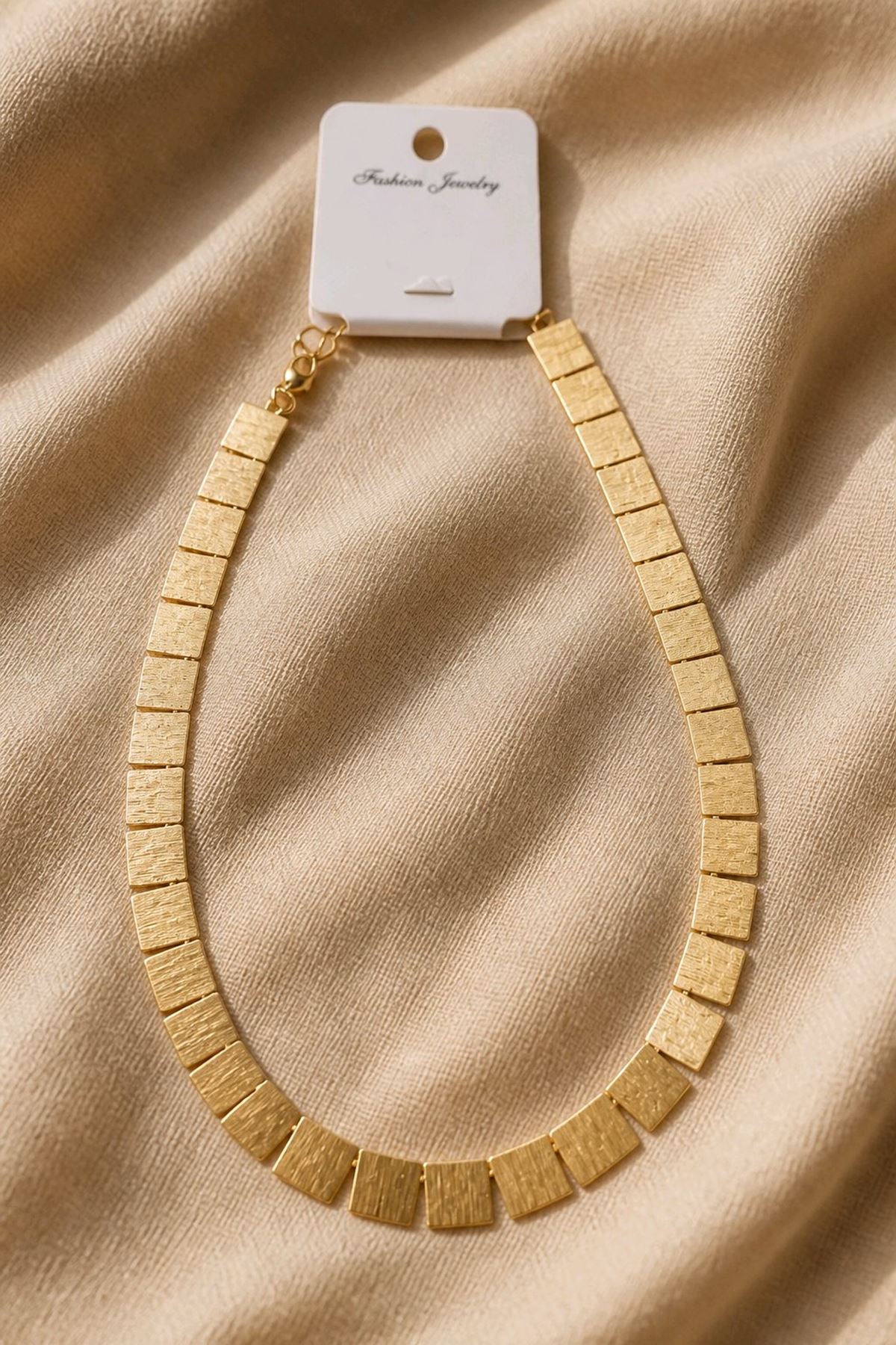 Gold Plaka Kararmaz Kolye, Uzunluk: 40+5cm 