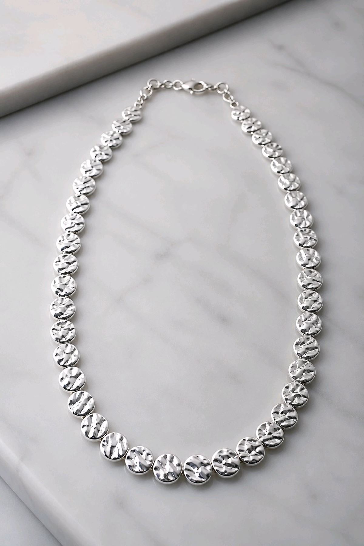 Gümüş Pullu Kararmaz Kolye, Uzunluk: 40+5cm 