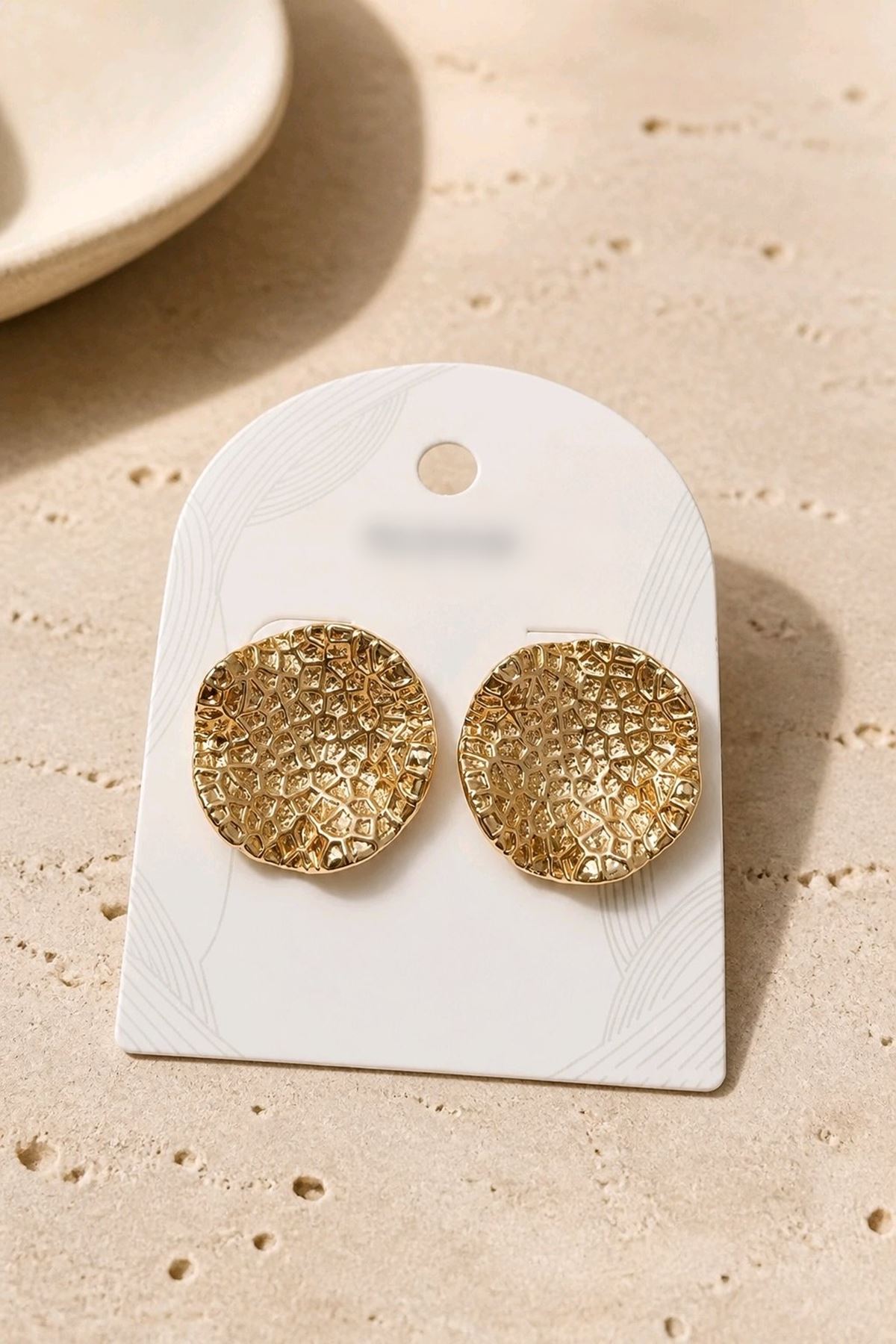 Gold Dokulu Yüzey Tasarım Küpe, Çap:2.5cm