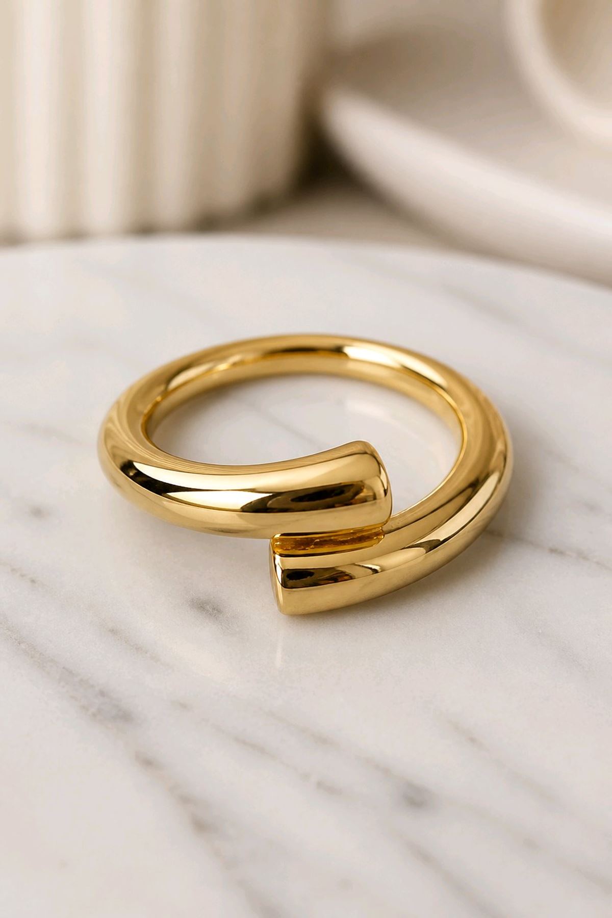 Çelik Gold Tasarım Damla Yüzük, Ayarlanabilir 