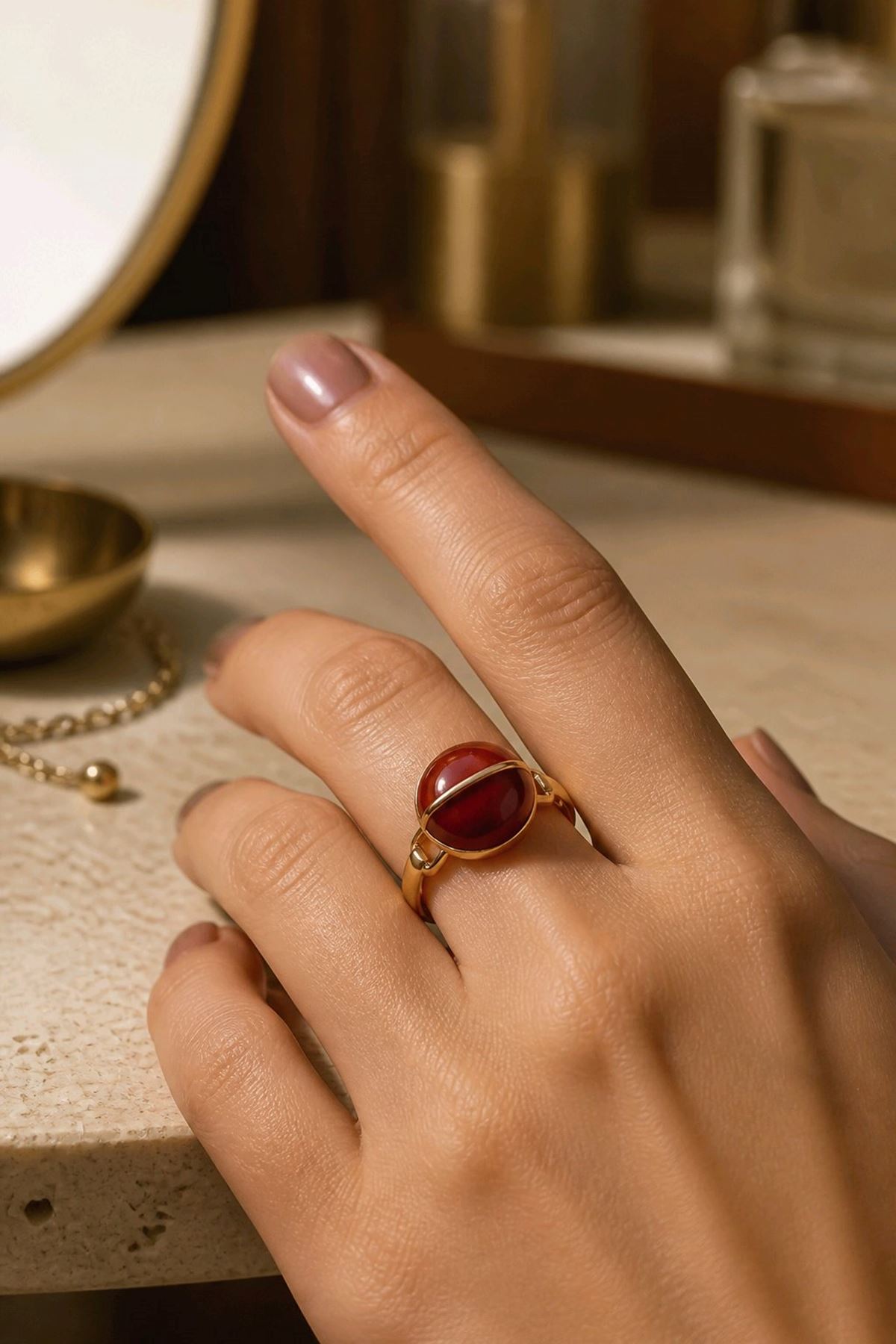 Çelik Gold Bordo Yüzük Ayarlanabilir  