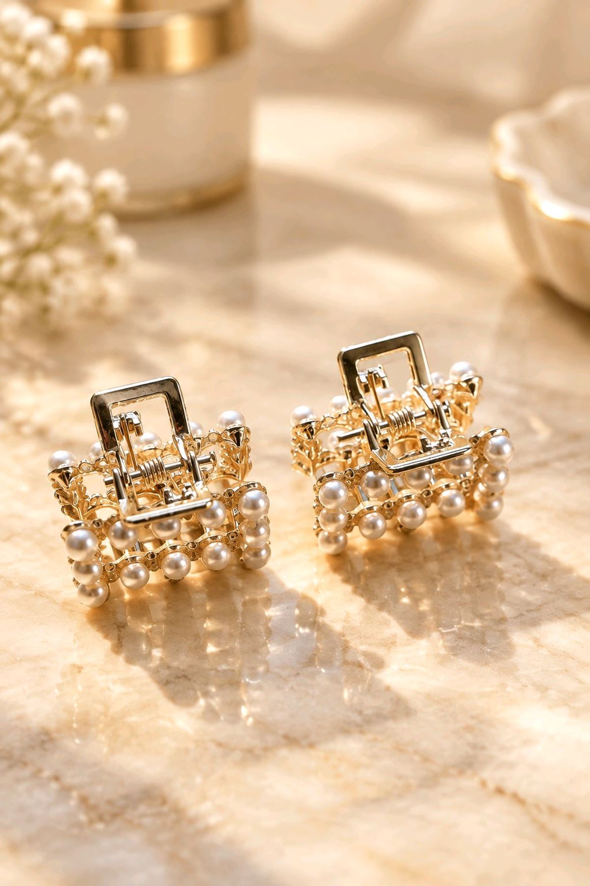 2 Adet  İncili Mini Mandal Toka, Ebat:2,5cm