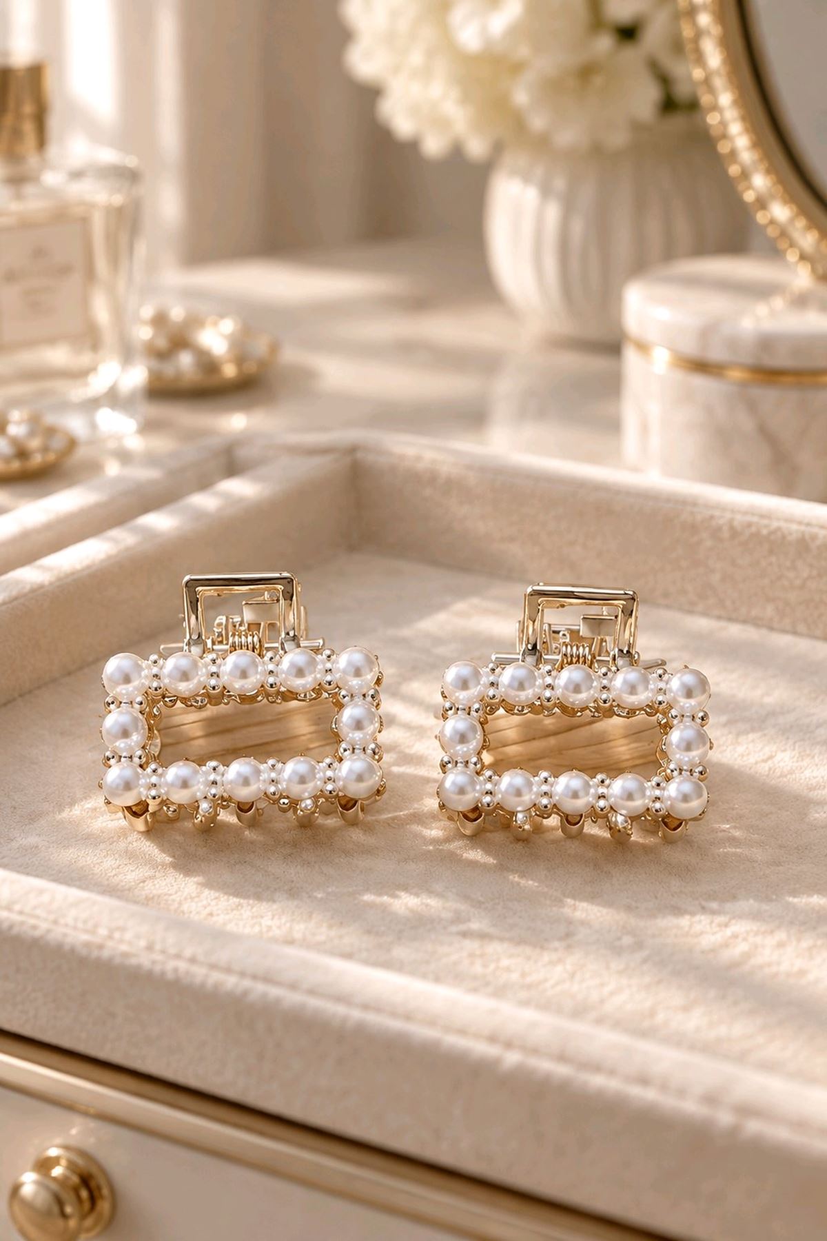 2 Adet  İncili Mini Mandal Toka, Ebat:2,5cm
