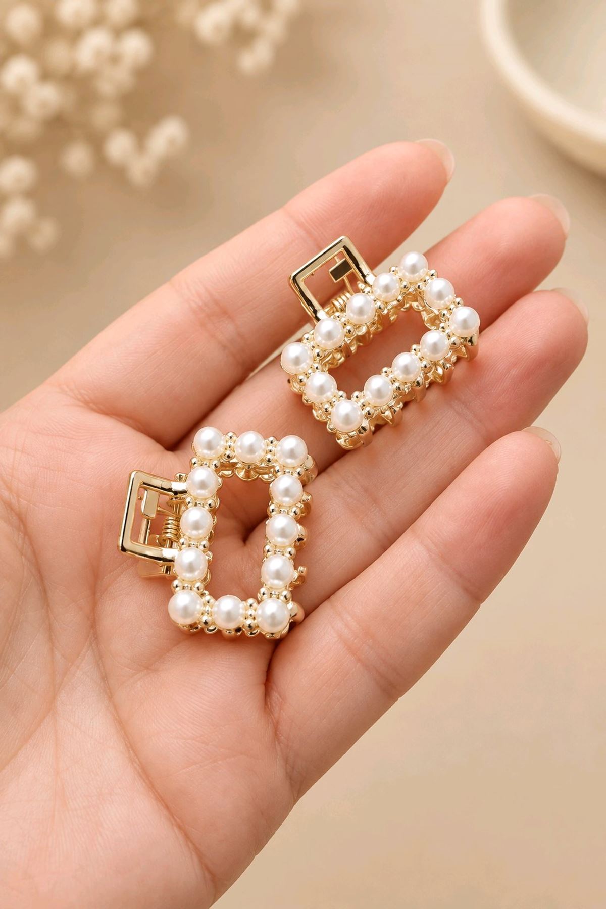 2 Adet  İncili Mini Mandal Toka, Ebat:2,5cm