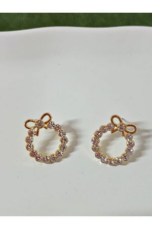 Gold Taşlı Fiyonk Yuvarlak Şık Kadın Küpe