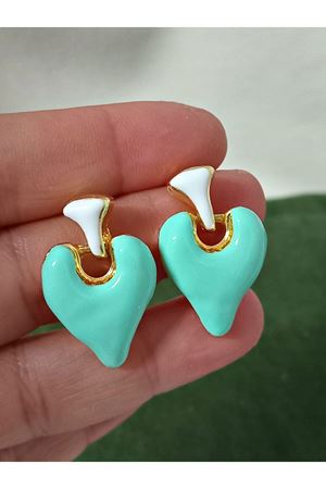 Mint Yeşili Mineli Kalp Hafif Şık Kadın Küpe