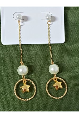 Gold, İnci Yıldız Sallantılı Hafif Şık Kadın Küpe