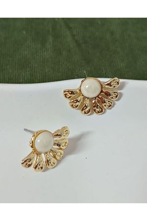 Gold Yarım Çiçek Şık Kadın Küpe