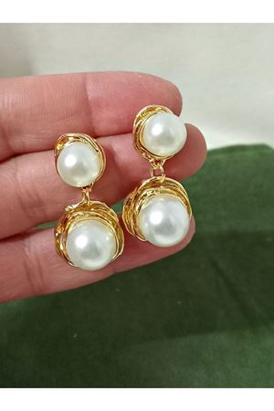 Gold Çift İncili  Şık Kadın Küpe